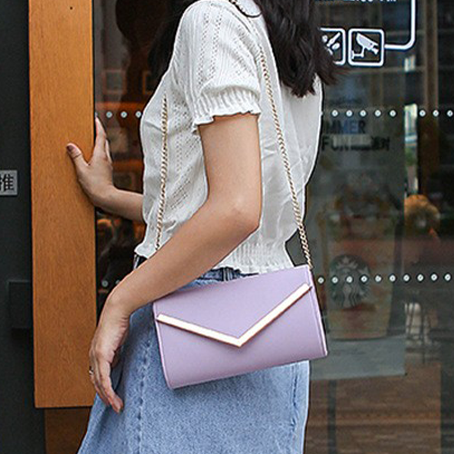 PU Leather Envelope Hardware Chain Diagonal Crossbody Bag 10