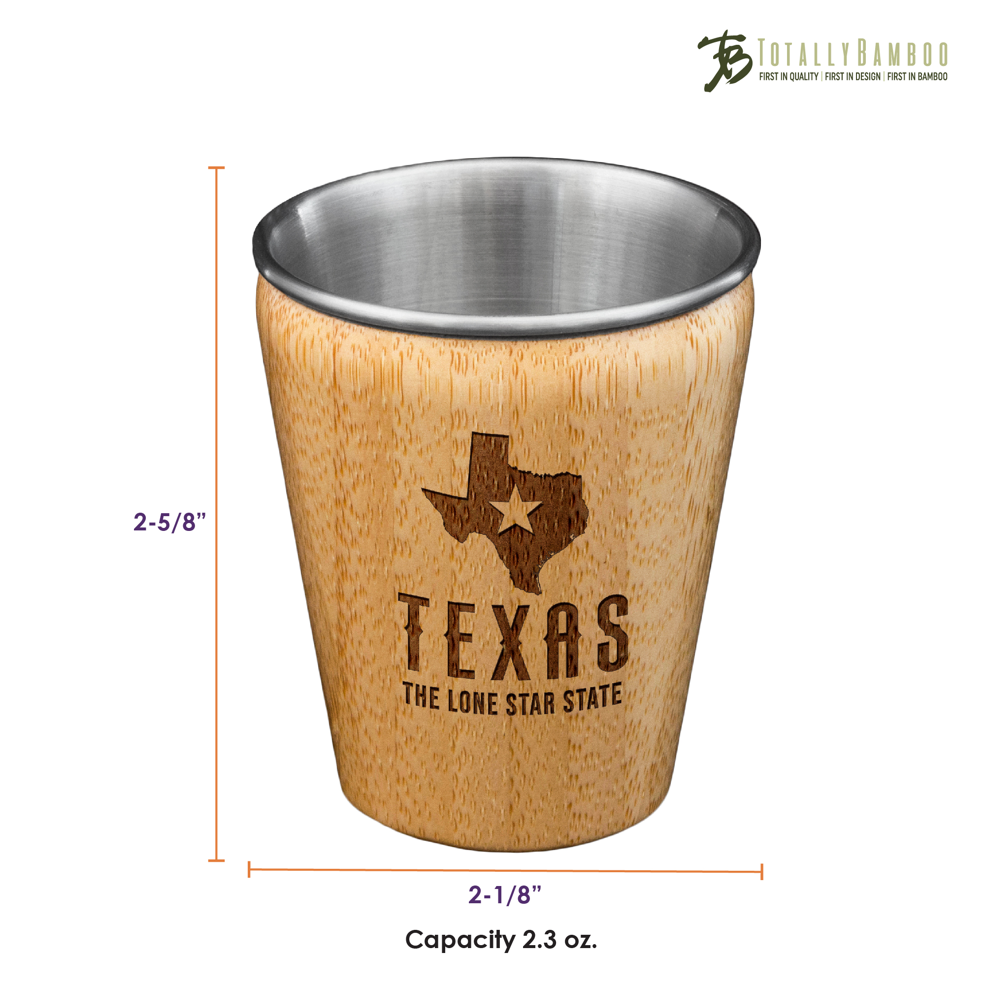 Texas State Bamboo and Stainless Steel Shot Glass 4
