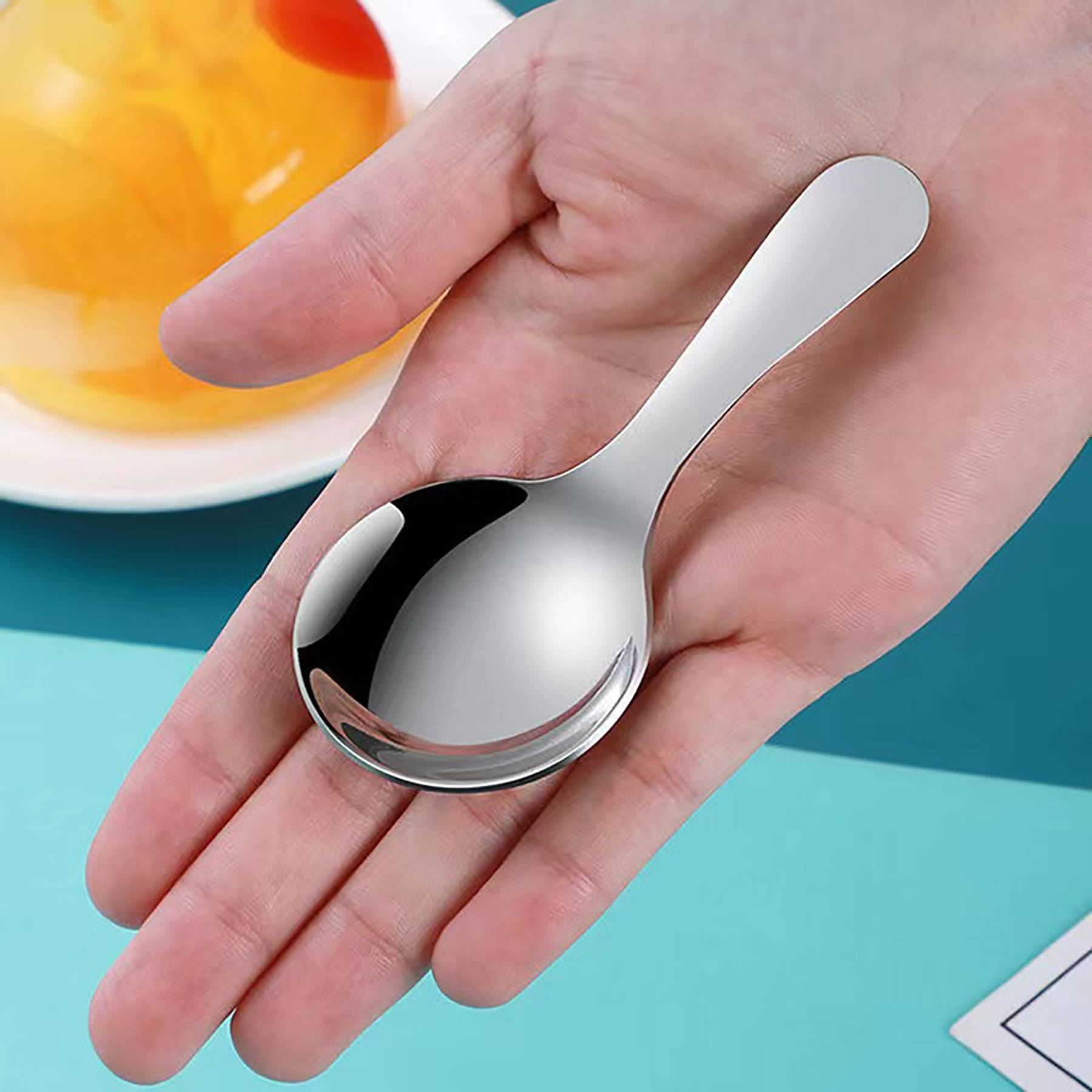 Stainless Steel Short Handle Thickened Small Round Spoons 5