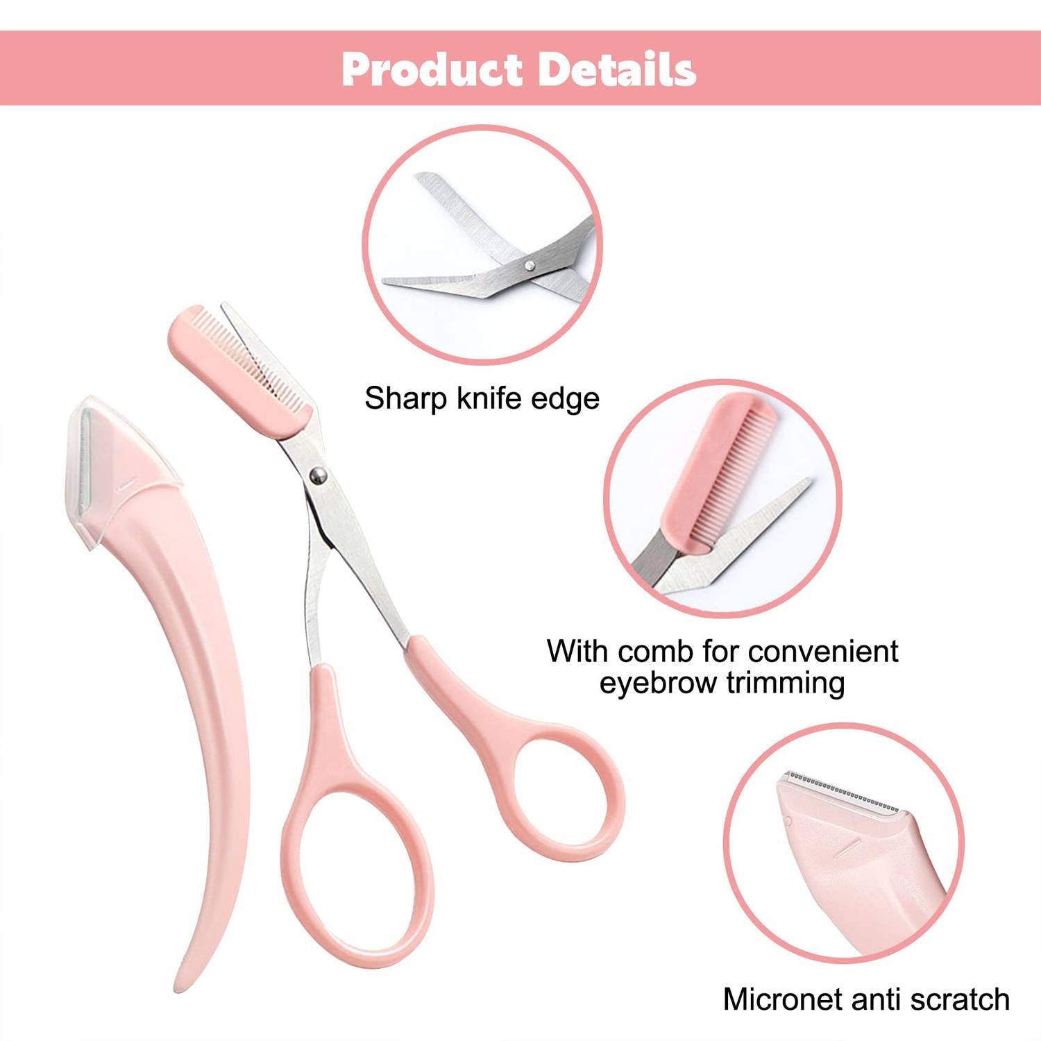 Eyebrow Trimmer Set Razor Scissors w/ Comb 3