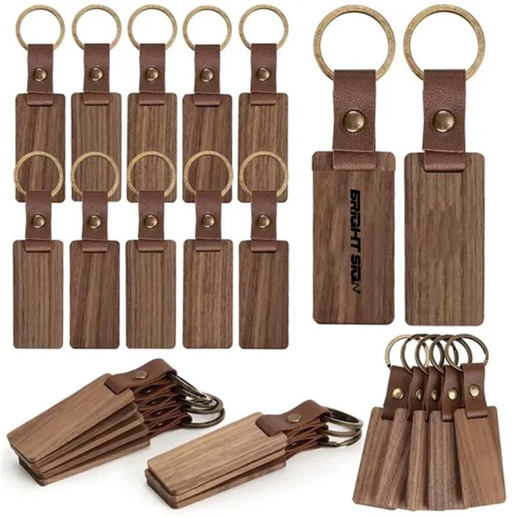 Leather & Walnut Wood Keychain 1