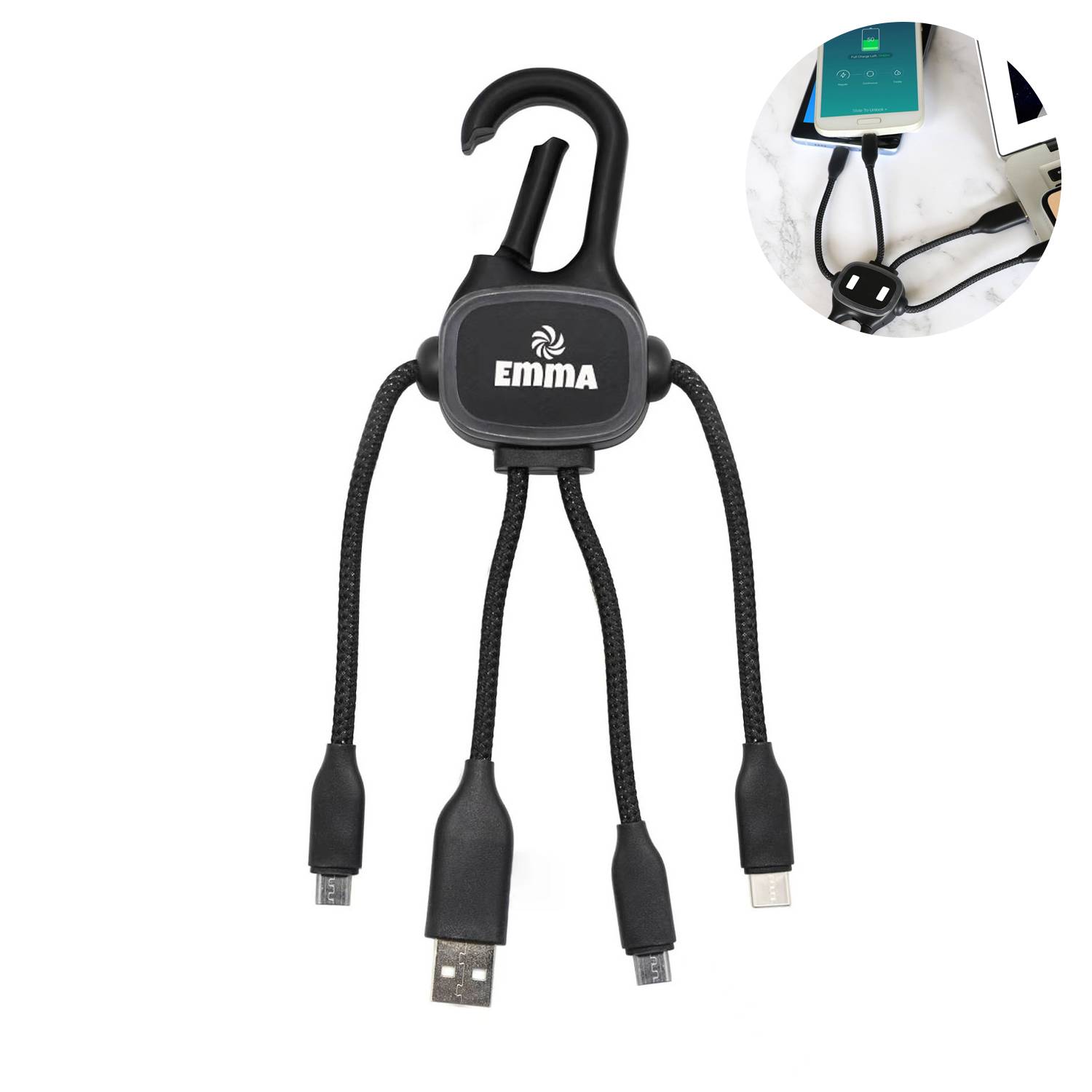 3 in 1 USB Auto Charger w/ Hook 10