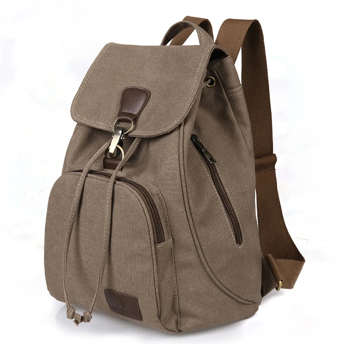 Flap Drawstring Canvas Backpack Small Vintage Rucksack 2