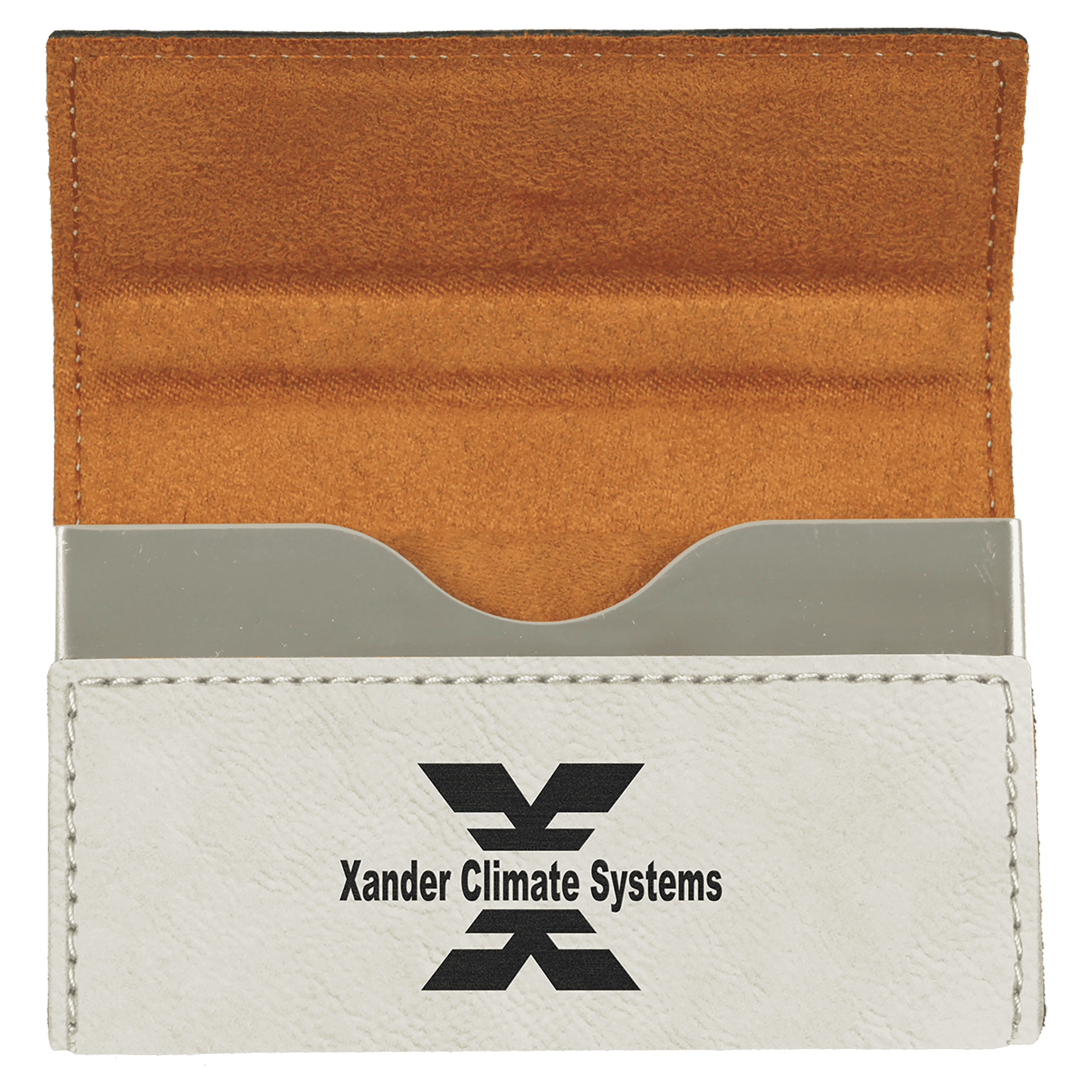 3 3/4" x 2 3/4" White Leatherette Hard Business Card Holder 2