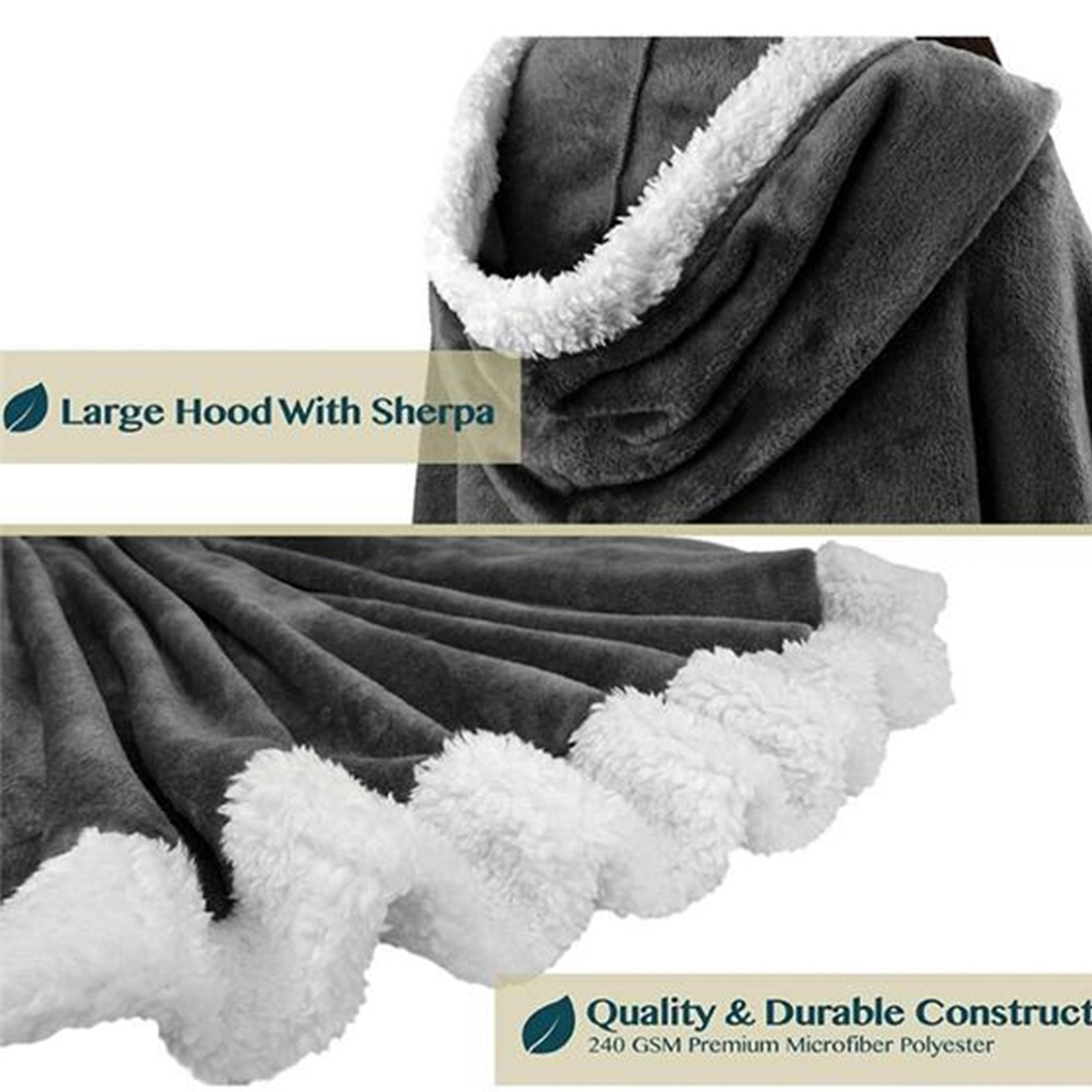 Poncho Hooded Blanket Wrap With Pockets Sherpa Fleece 2