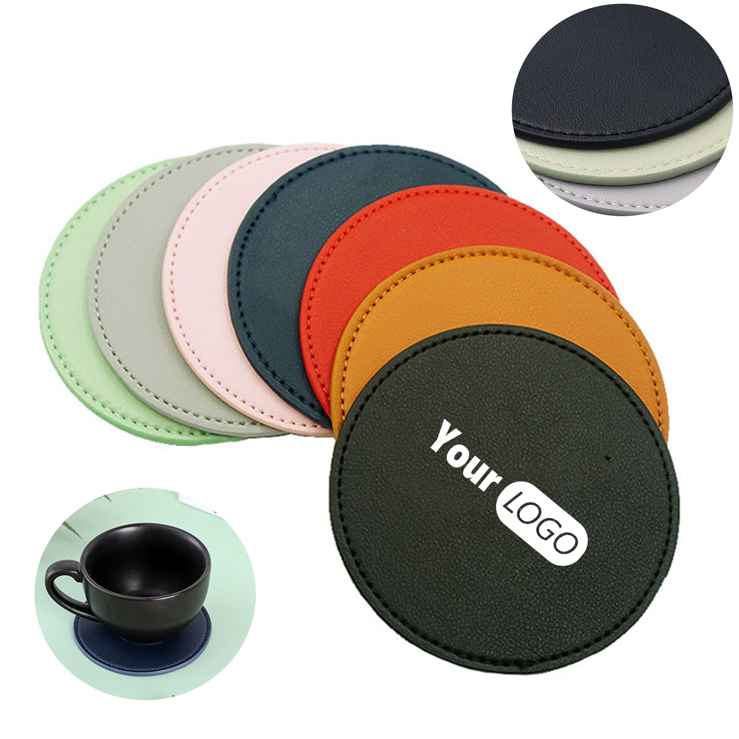 Round PU Leather Drink Coaster 1