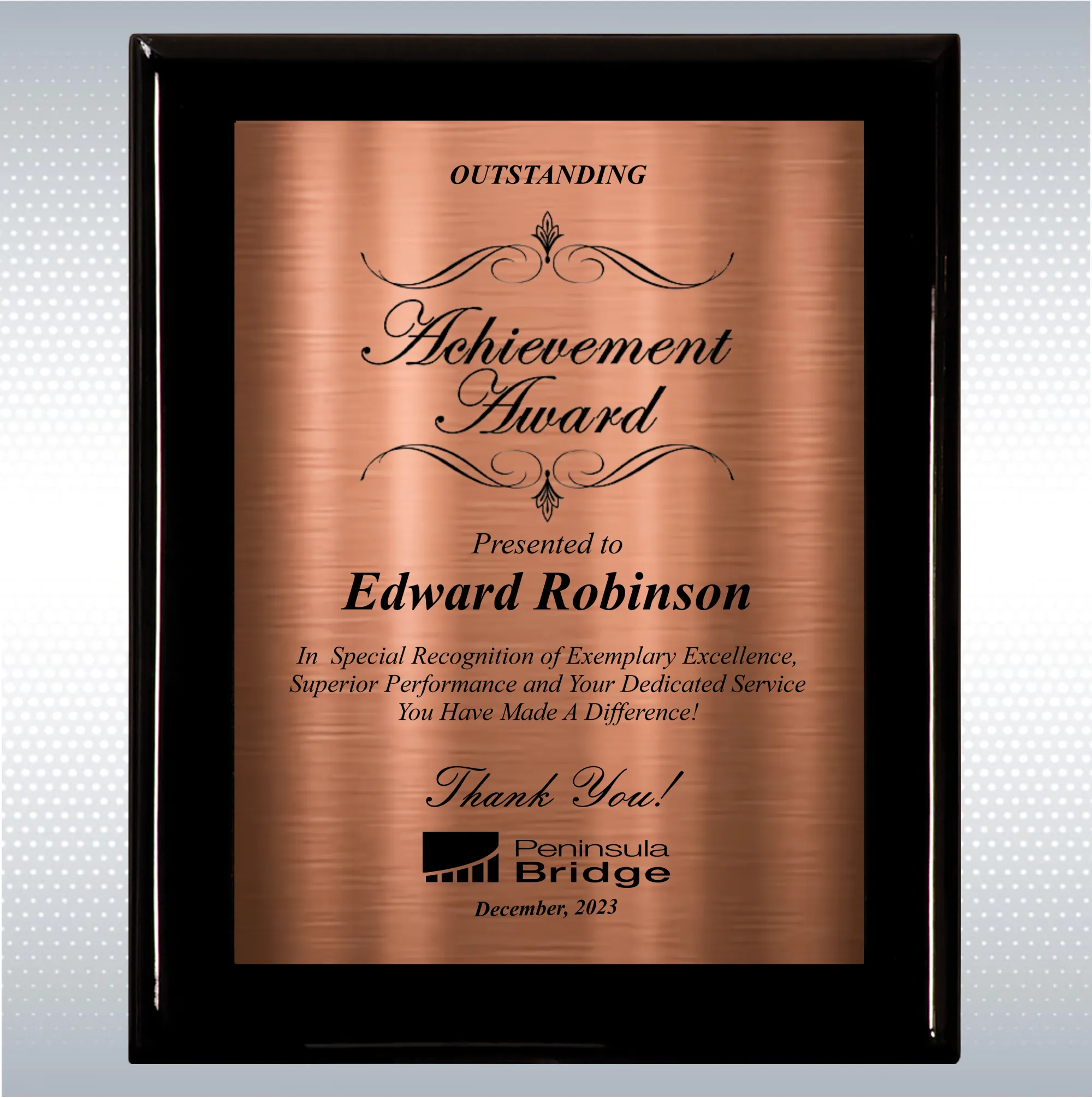 Black Piano Finish Wood Excellence, Achievement Plaque 15