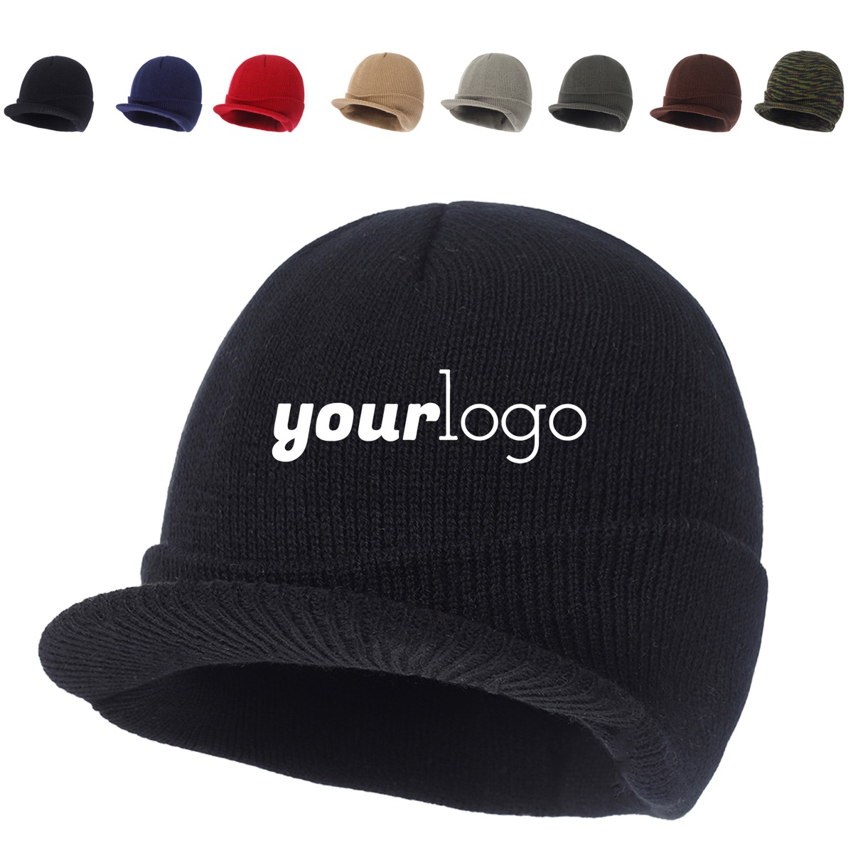 Knitted Beanie Hat with Brim for Men Casual Winter Cap 11