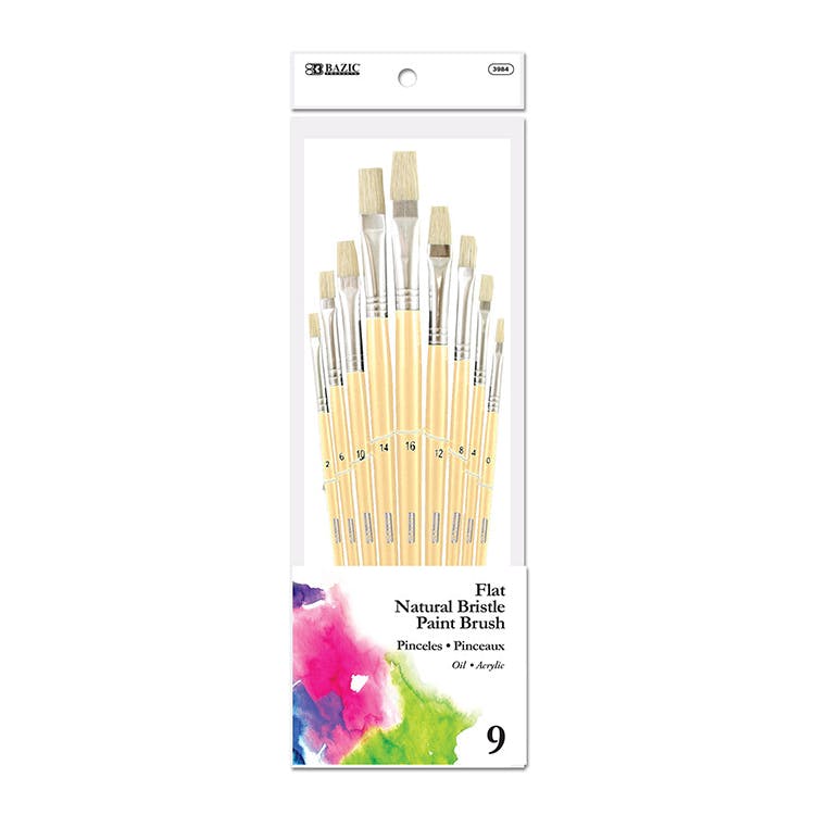 Paint Brushes - Flat Natural Bristle 9 Pack 1