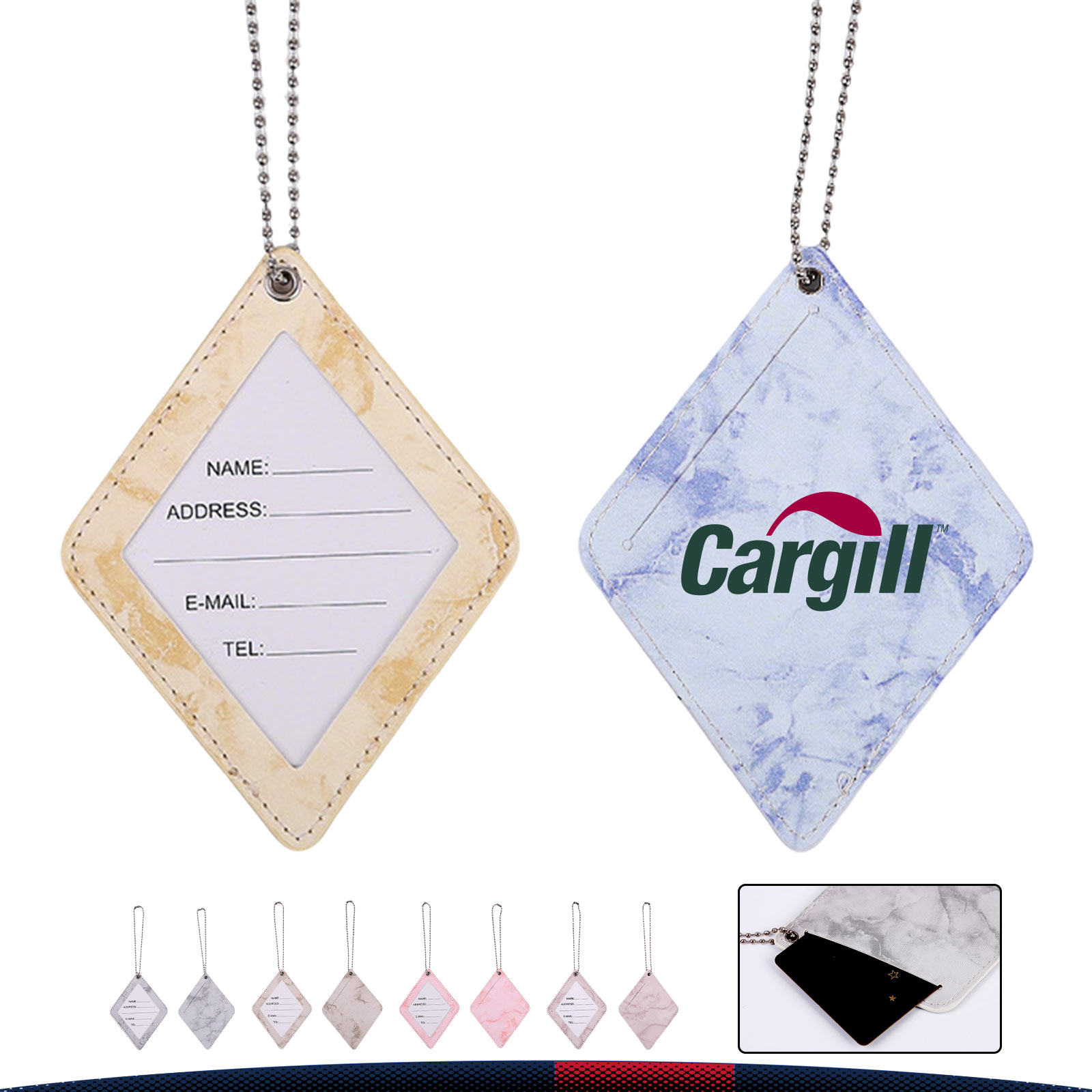 Kelune Diamond-Shaped Marble Pattern PU Leather Luggage Tag 2