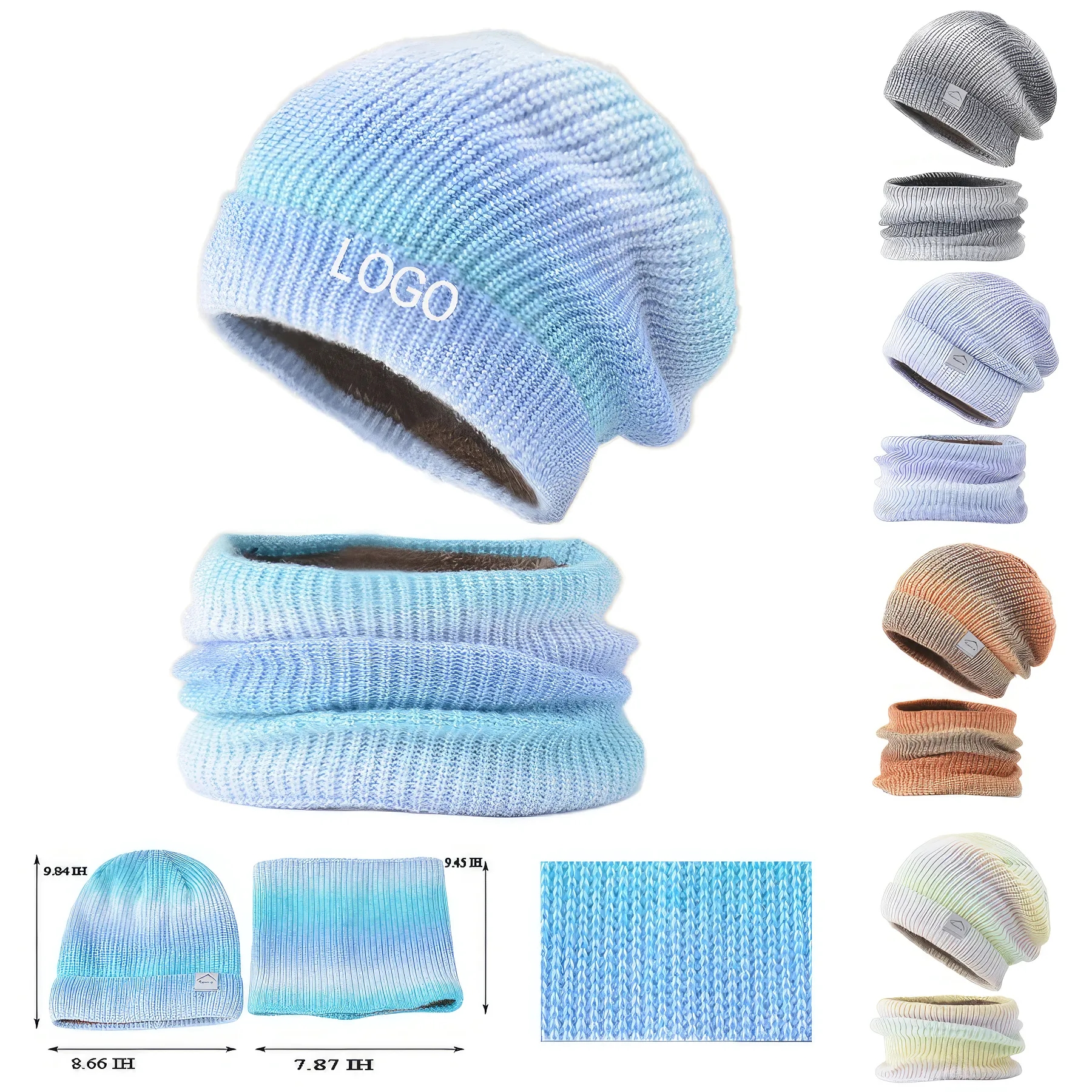 Knit Pom Beanie Scarf Set Winter Ski Hat 3
