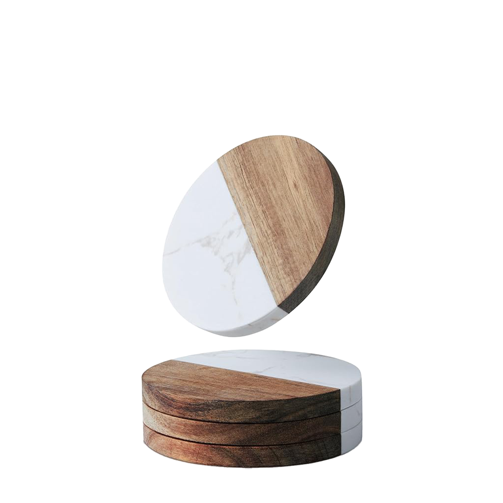 Marble and Wood Spliced Coaster Set