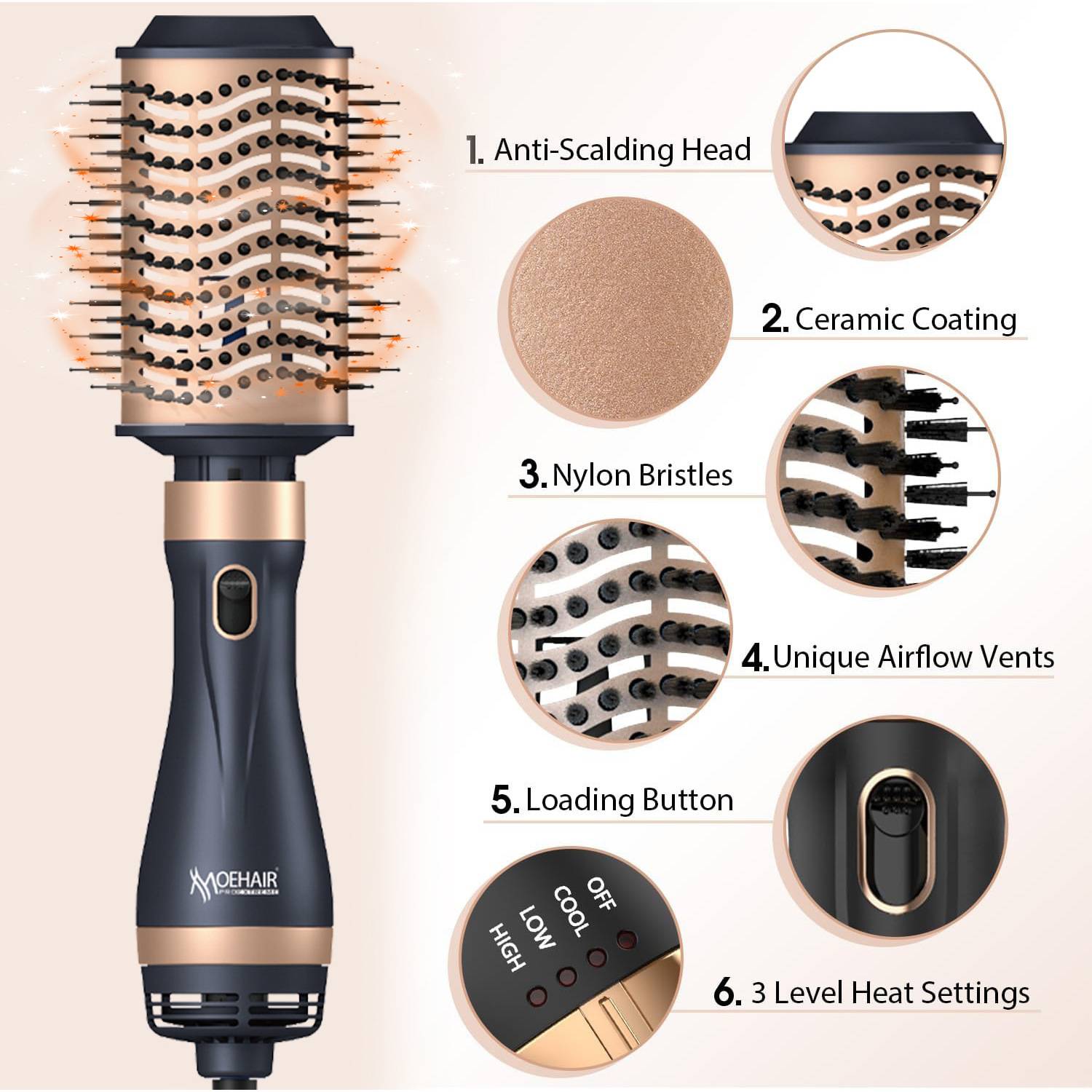 4 in 1 Multifunction Hot Air Hair Brush Dryer Straight Curl 4