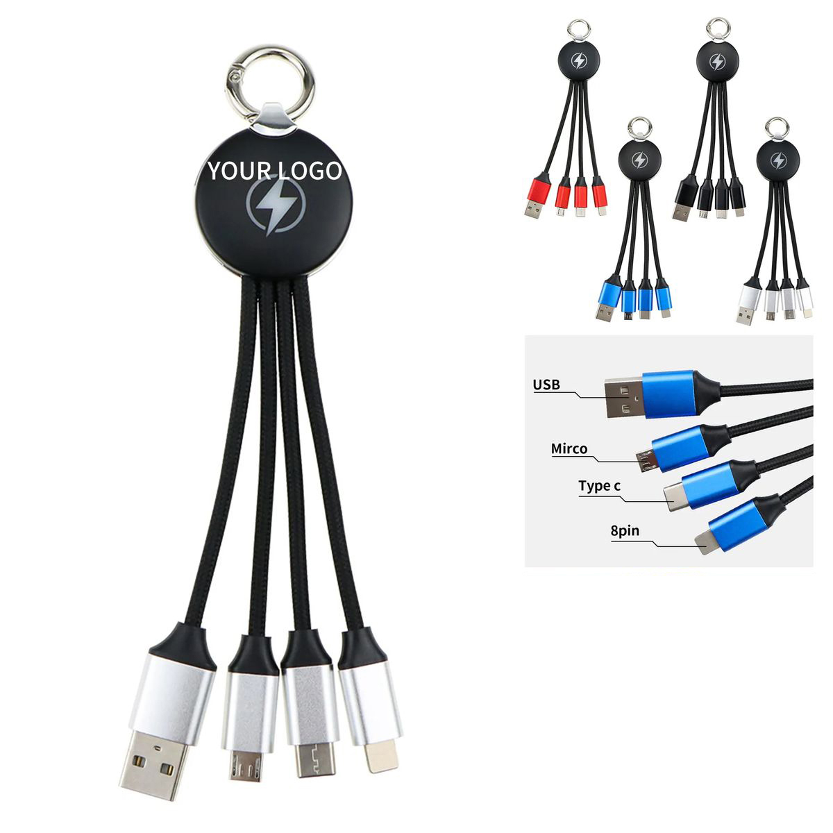 Plastic Carabiner Charging Cable Set 6