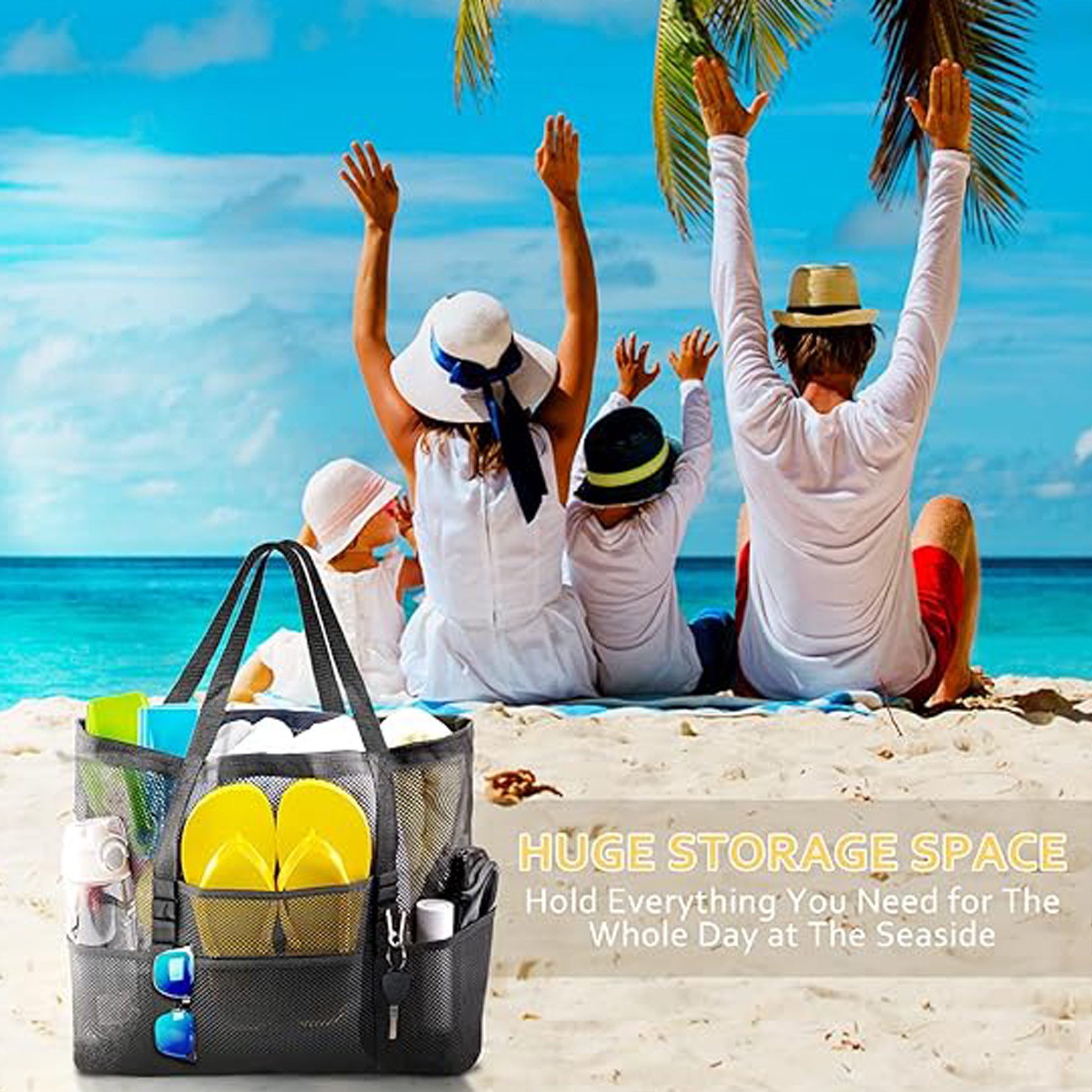 Mesh Beach Bag - Large Beach Tote Bag For Family Beach Bag 2
