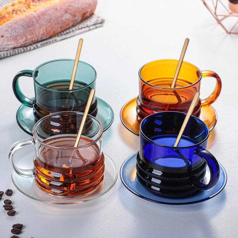 Custom 10 OZ. Glass Tea Cup Coffee Mug with Saucer Set 6