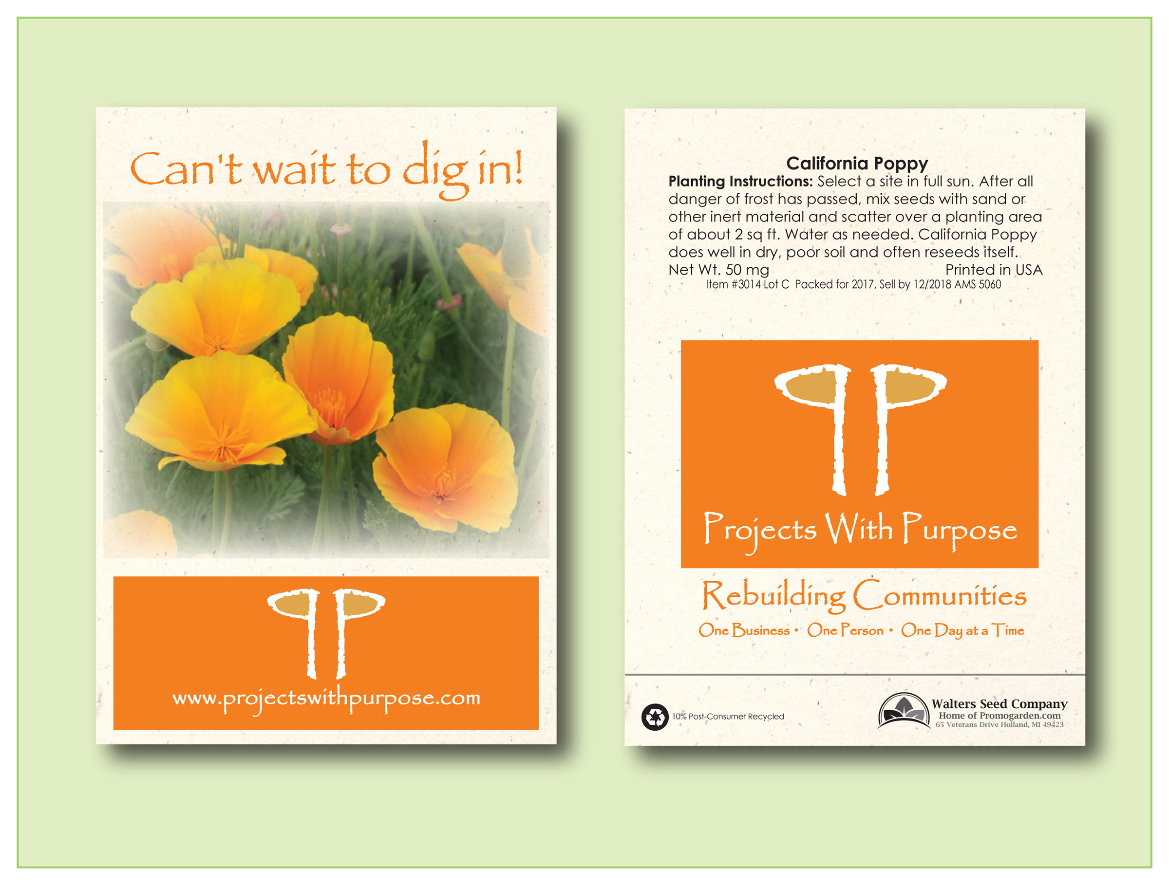 California Poppy Flower Seed Packet - Size 3.25" x 4.5" 2