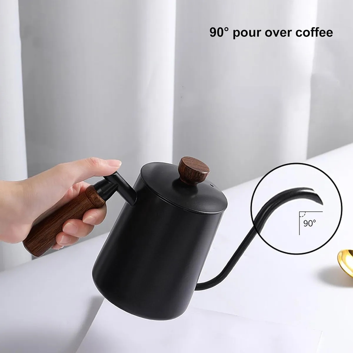 Wood Handle Gooseneck Coffee Kettle 2