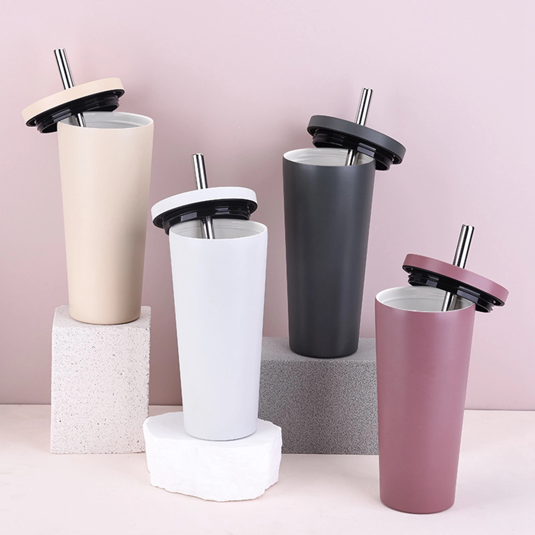 24 Oz. Ceramic Liner Stainless Steel Straw Cup 6