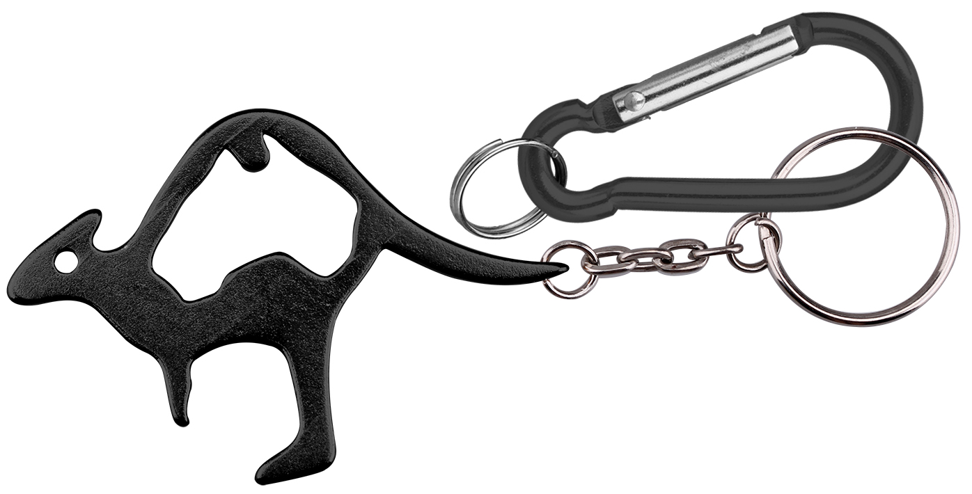 Kangaroo shaped bottle opener with key chain & carabineer. Value Combo! 3