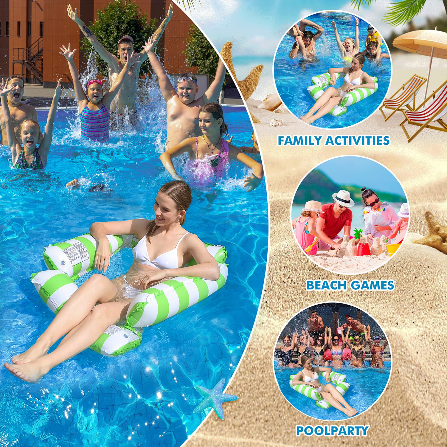 Portable Hammock Swimming Pool Float Inflatable 3