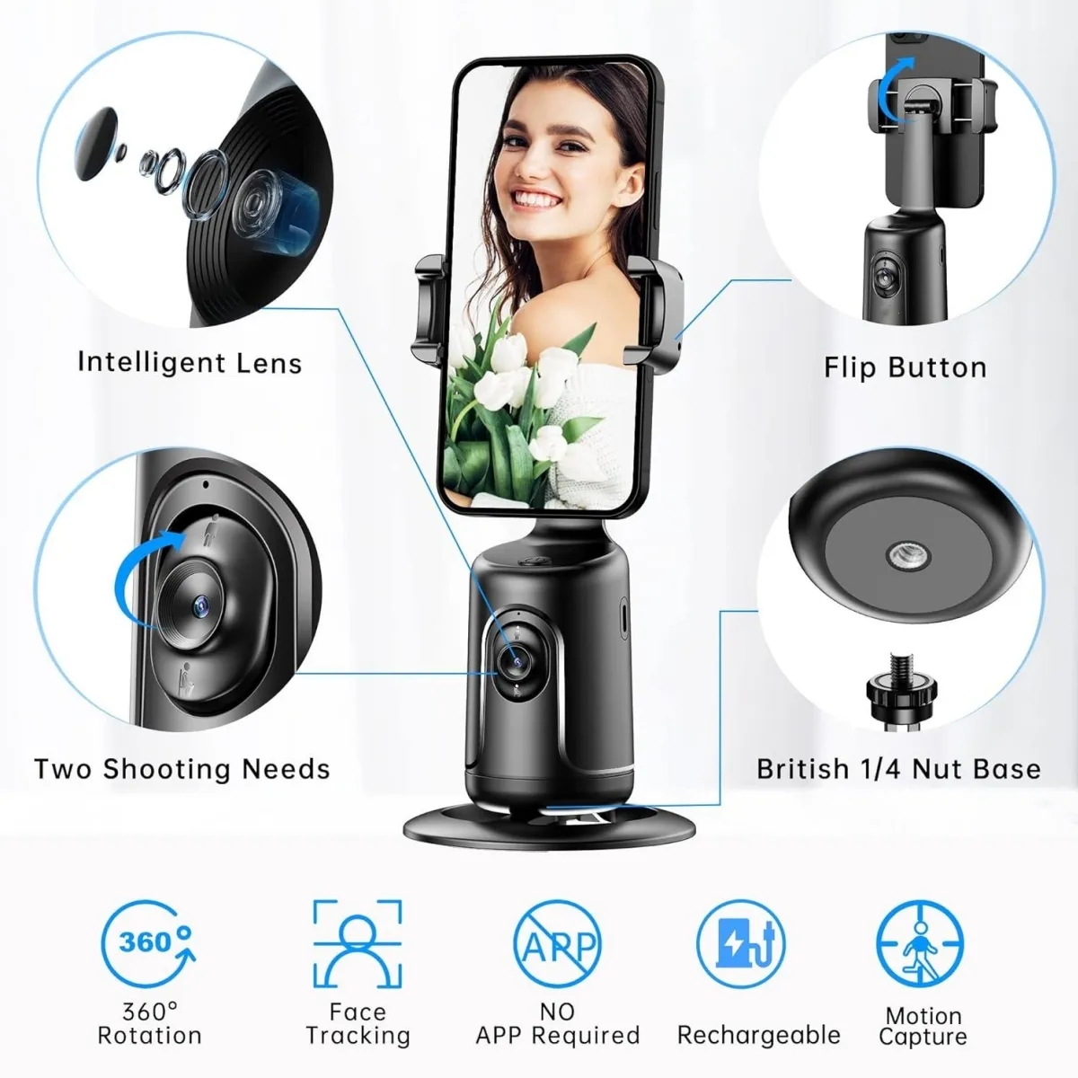 Portable Auto Face Tracking Phone Holder Tripod 4