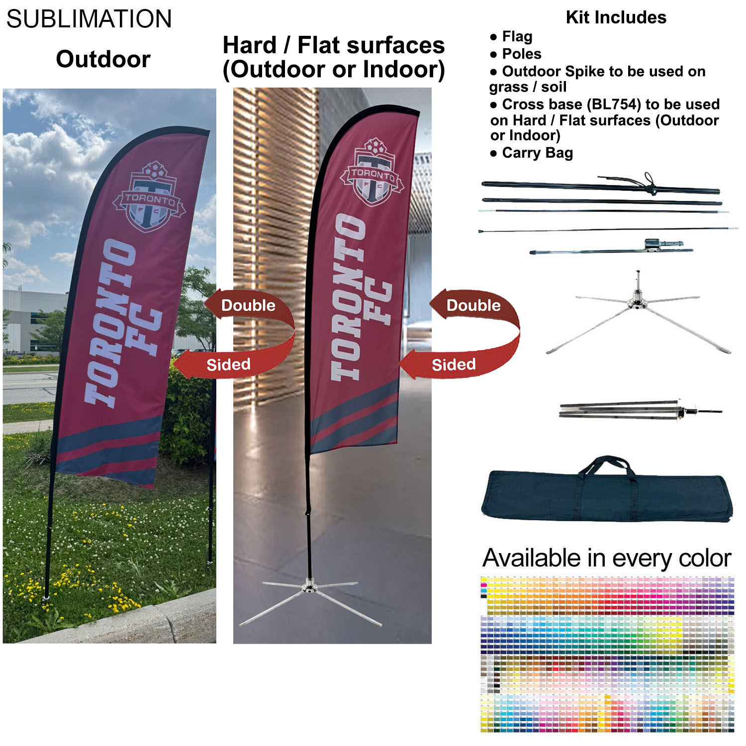 8.5' X-Small Feather Flag Kit, Full Color Graphics 2 Sided, Outdoor Spike base, Indoor Cross Base 19