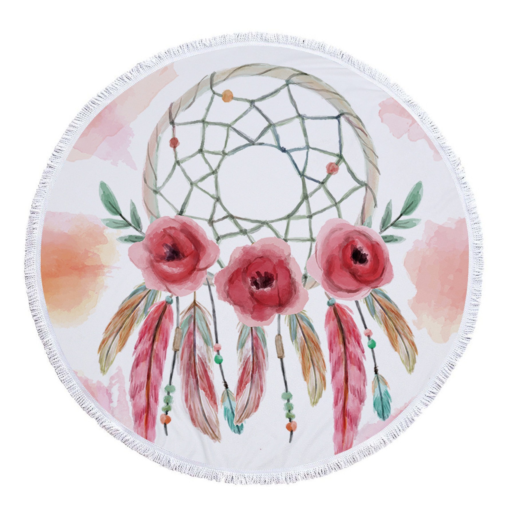 Dreamcatcher Printing Round Beach Towel With Tassels 19
