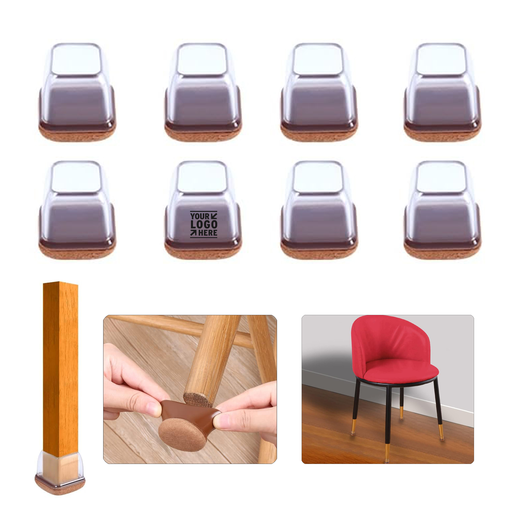 Fit 0.8-1.1'' Furniture Hardwood Floor Protectors Clear Silicone Chair Leg Cap with Felt 1