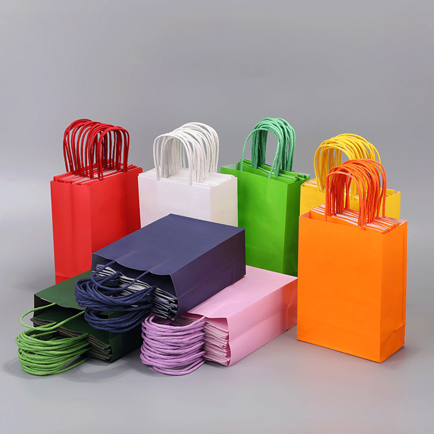 Foldable reusable rainbow colors kraft paper bag w/ Handle 17