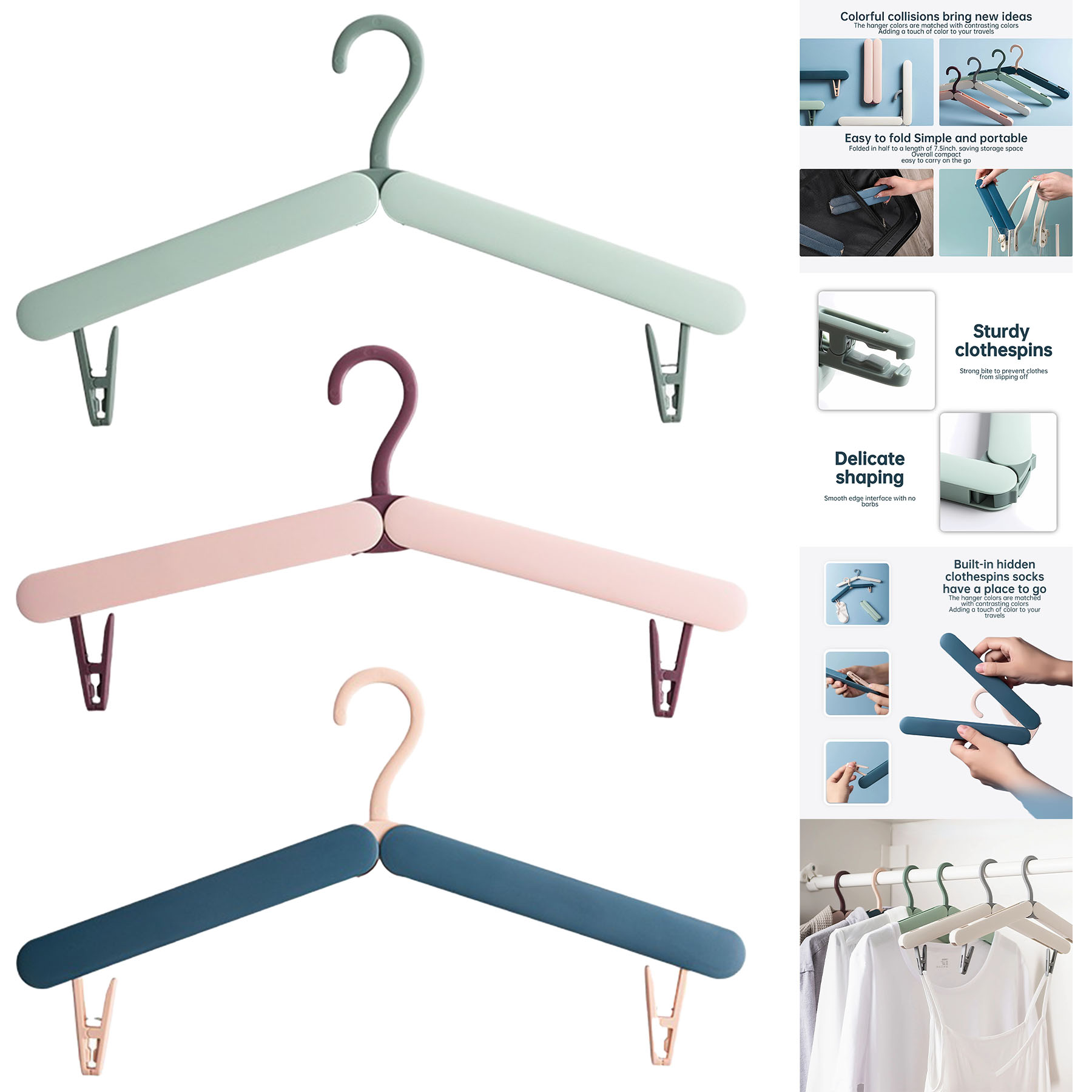 Foldable Travel Hangers with Clips 2