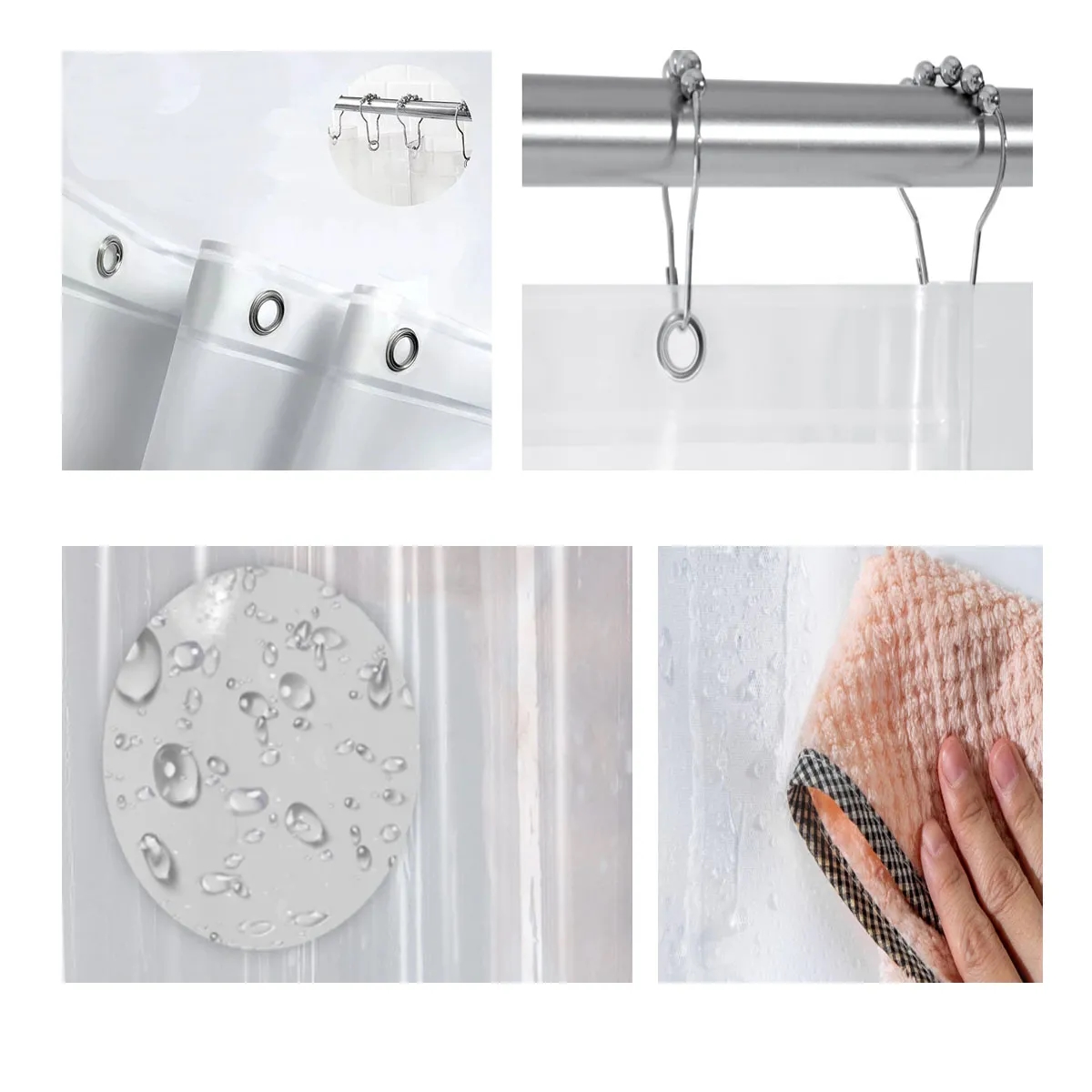 Clear Lightweight PEVA Waterproof Long Shower Curtain Liner 2