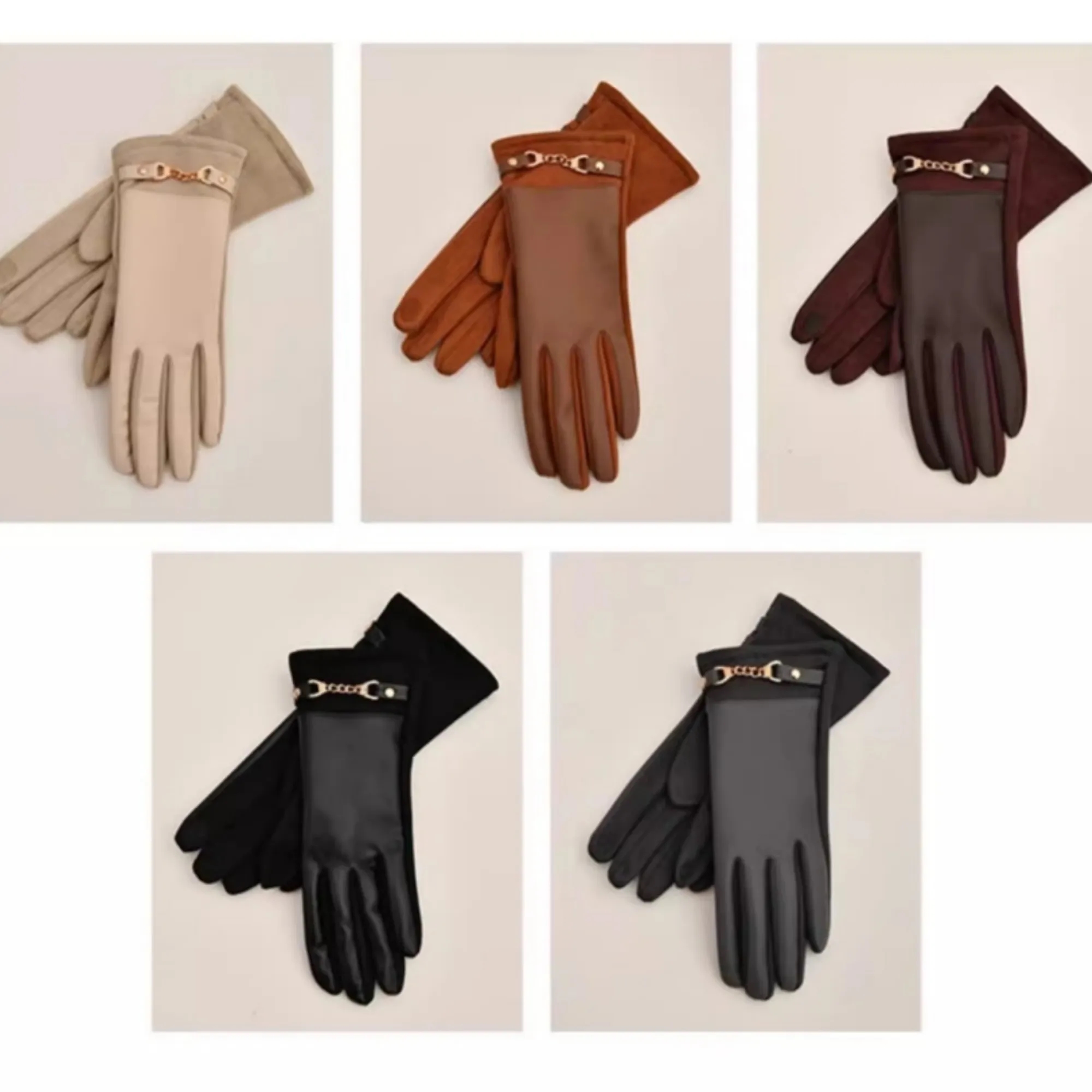 Womens Winter Leather Gloves Windproof Warm For Outdoor 4