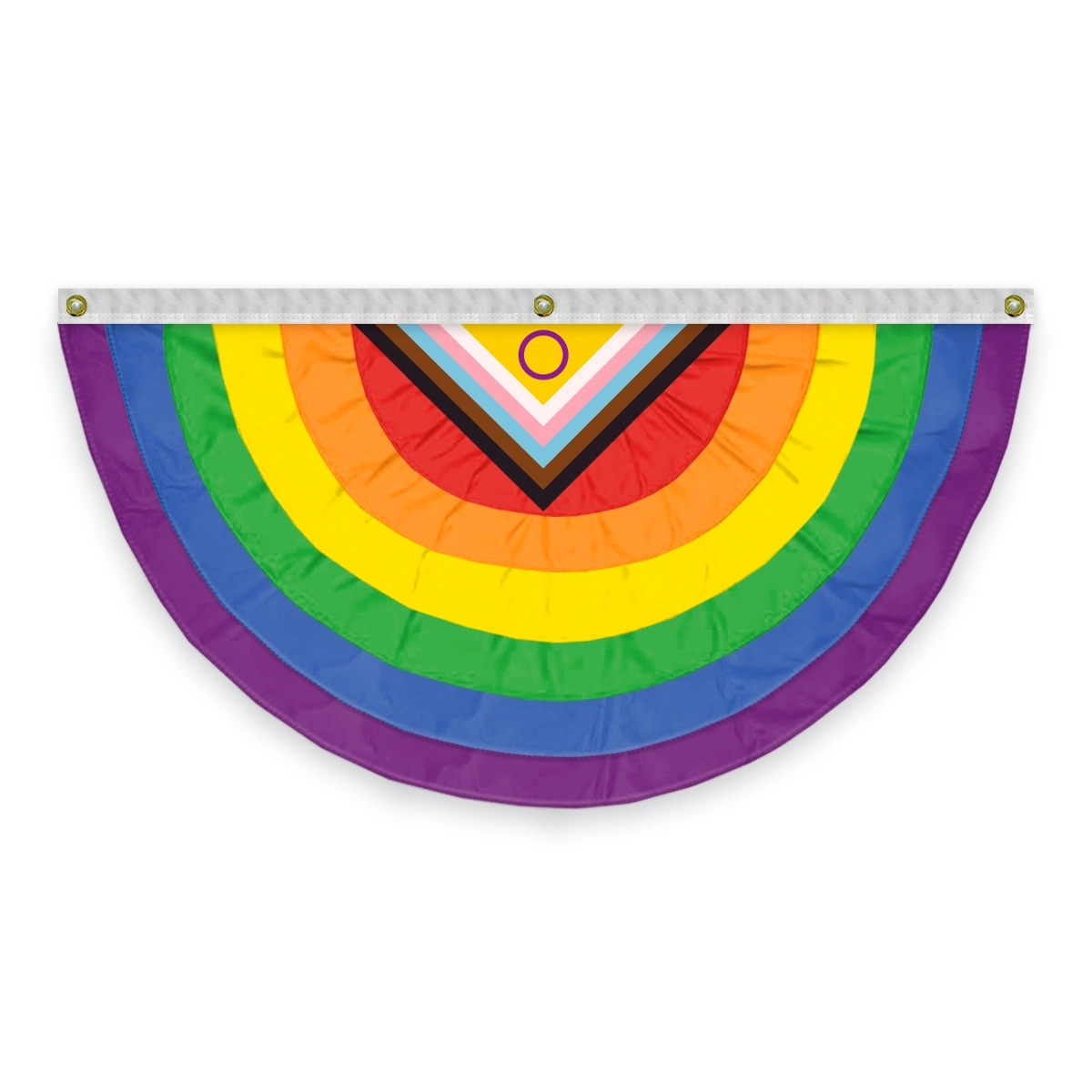 3' x 6' Nylon Intersex Progressive Pride Pleated Full Fan 2