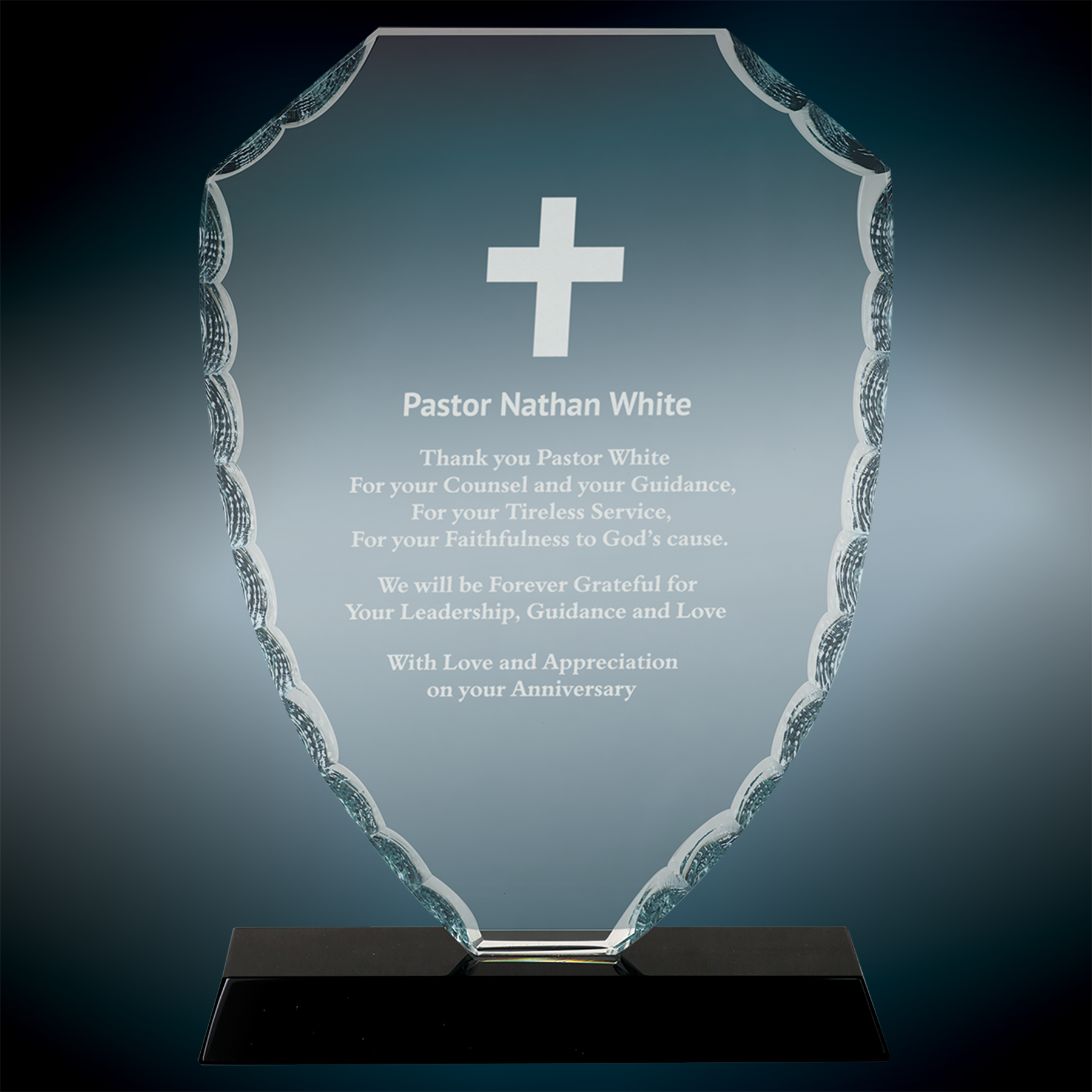 6 1/2" Shield Facet Glass Award On Black Base 4