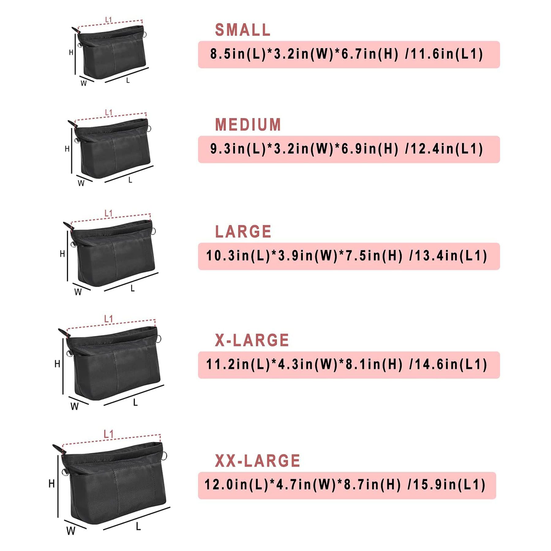 3.2 x 6.7 x 8.5 Inches Premium Nylon Purse Organizer 2
