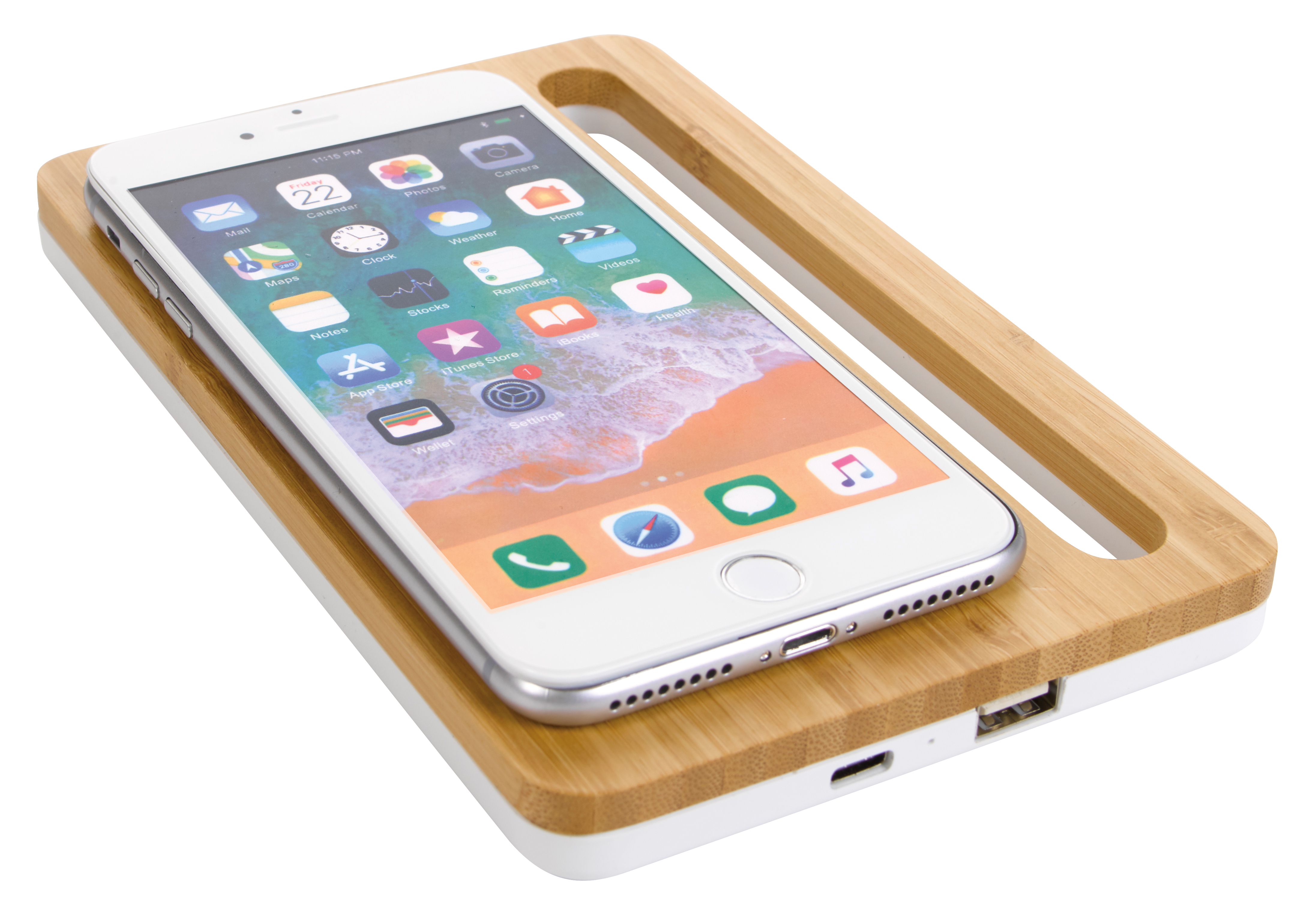 Bamboo Wireless Charging Pad with Phone Stand 10