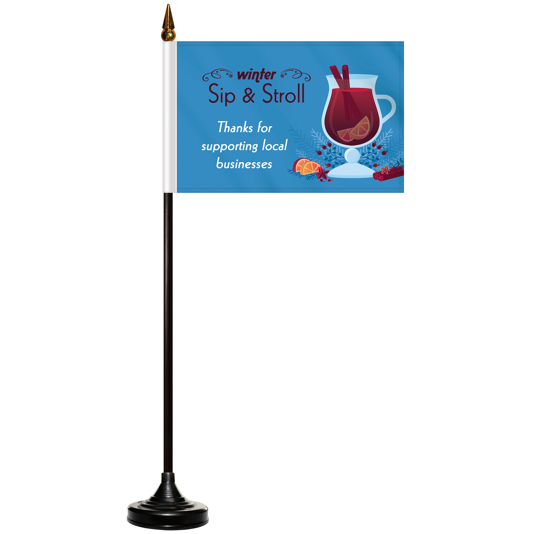 Double Sided Stick Flag with Black Plastic Weighted Base 8