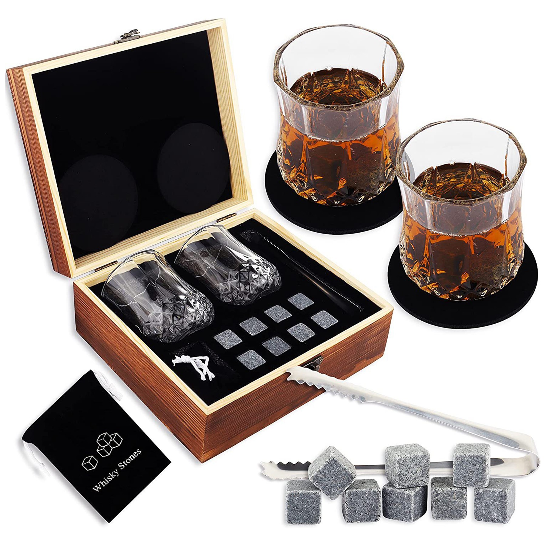 Whiskey Glass With Ice Cubes Gift Set 3