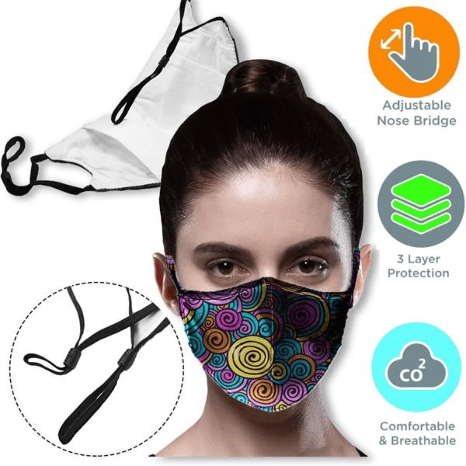 3 layer Face Mask with filter pocket & adjustable loop masks 5