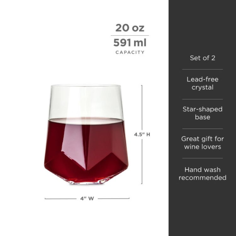 Viski® Faceted Crystal Wine Glass, set of 2 3