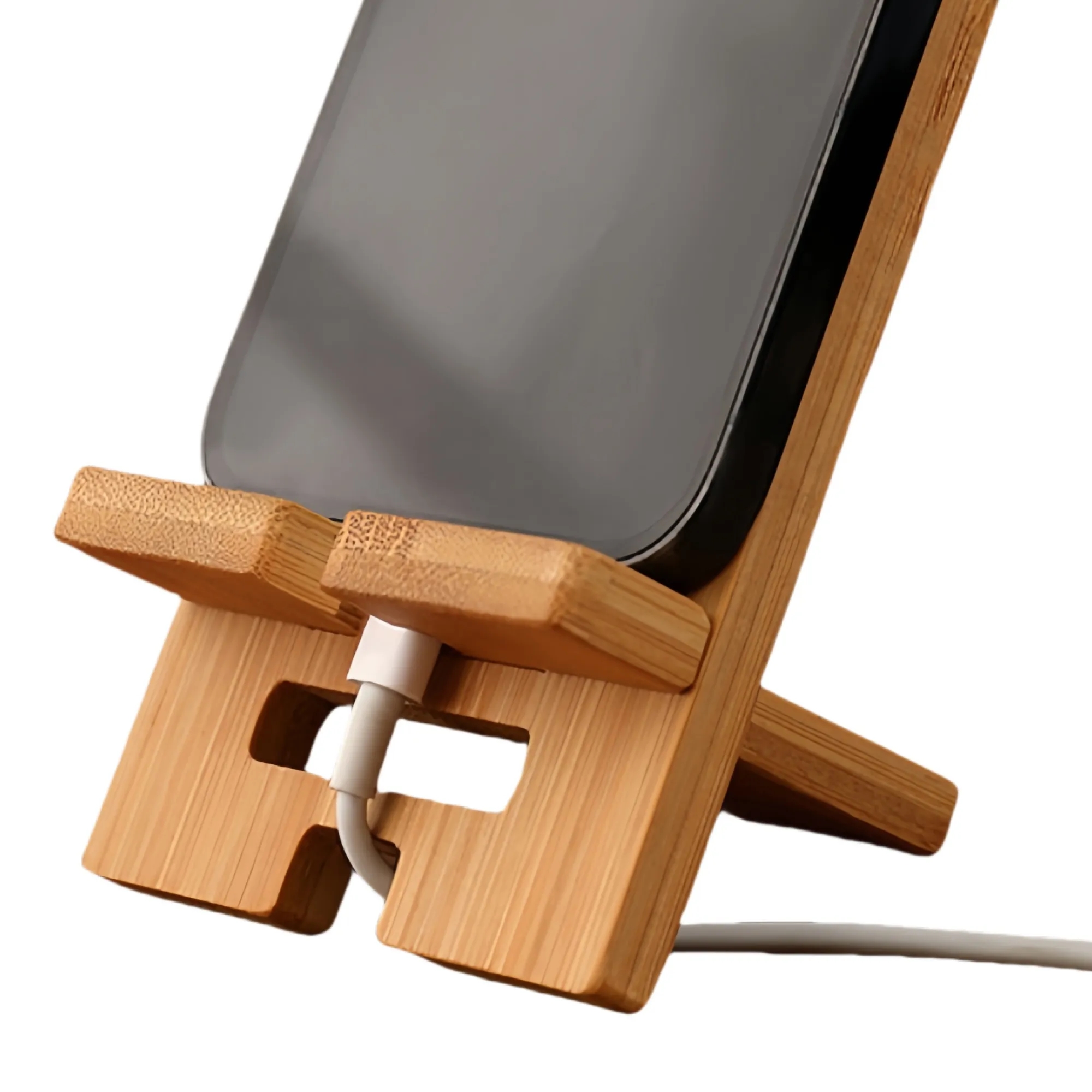 Elegant Bamboo Phone Stand with Charging Hole 6