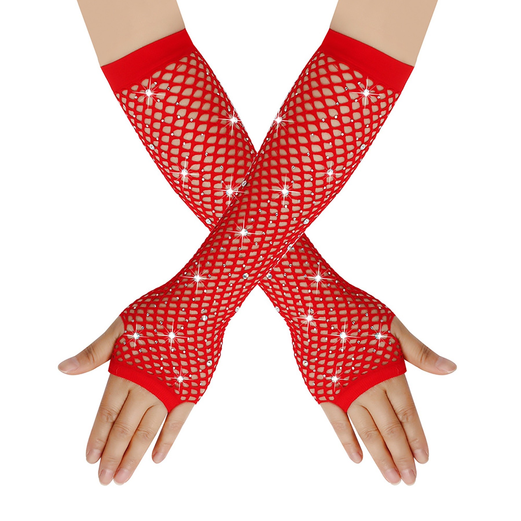 Rhinestone Fish Net Gloves 5