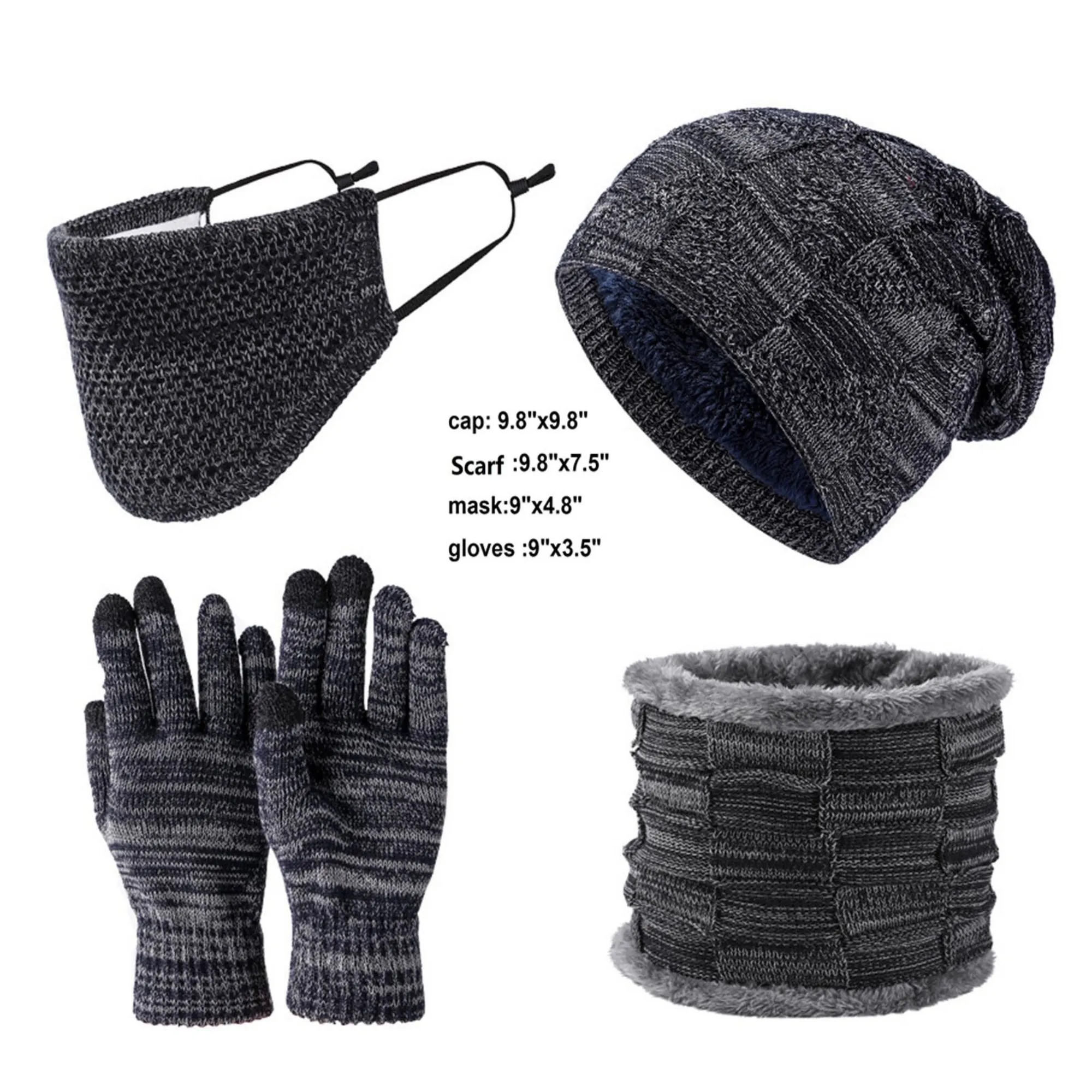 4 pcs Winter Beanie Hat Touchscreen Gloves Warm Set 3