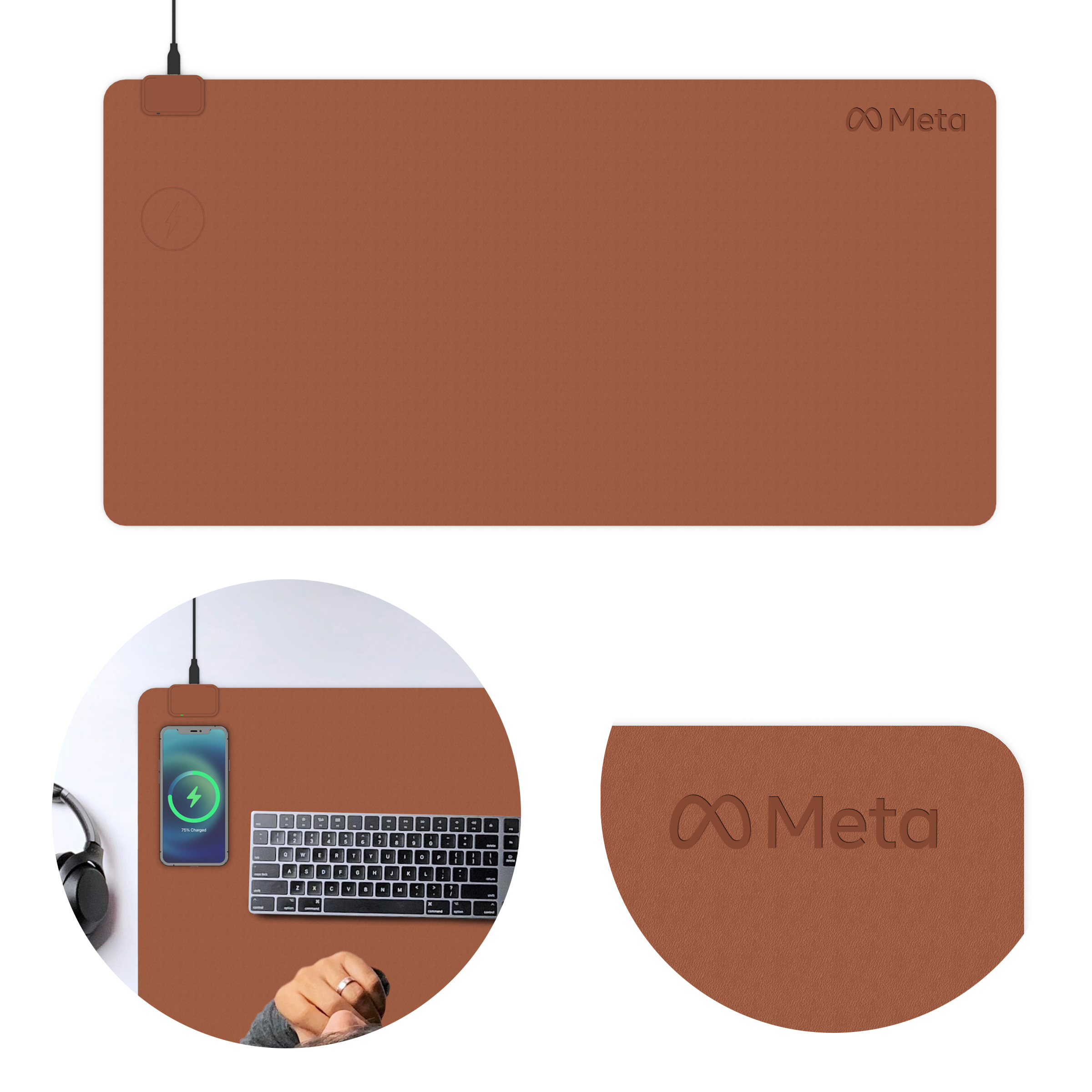 DeskShield Charge: Desk Mat & Wireless Charger (COGNAC) 8