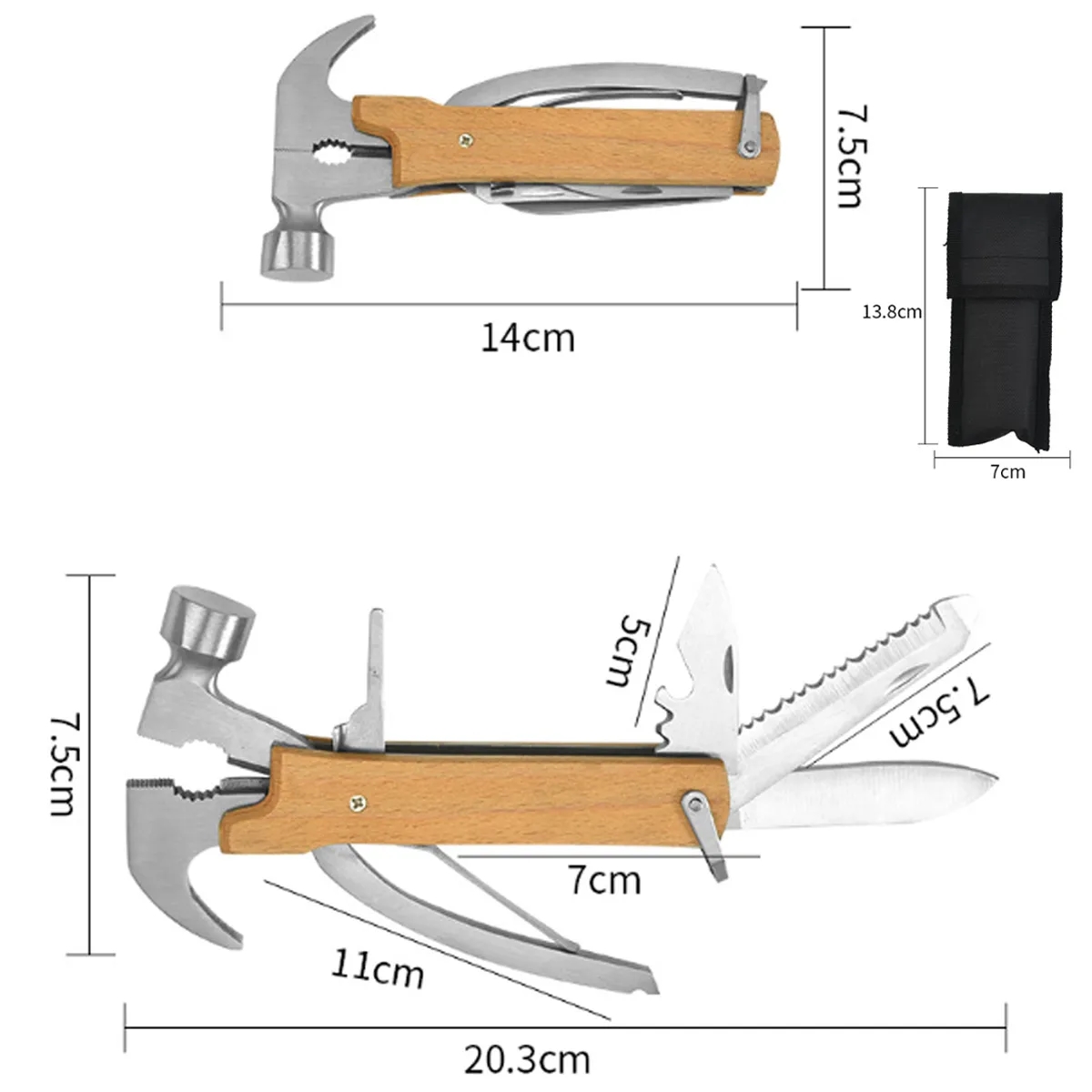 12-in-1 Outdoor Mini Multitool Stainless Steel Wood Hammer 5