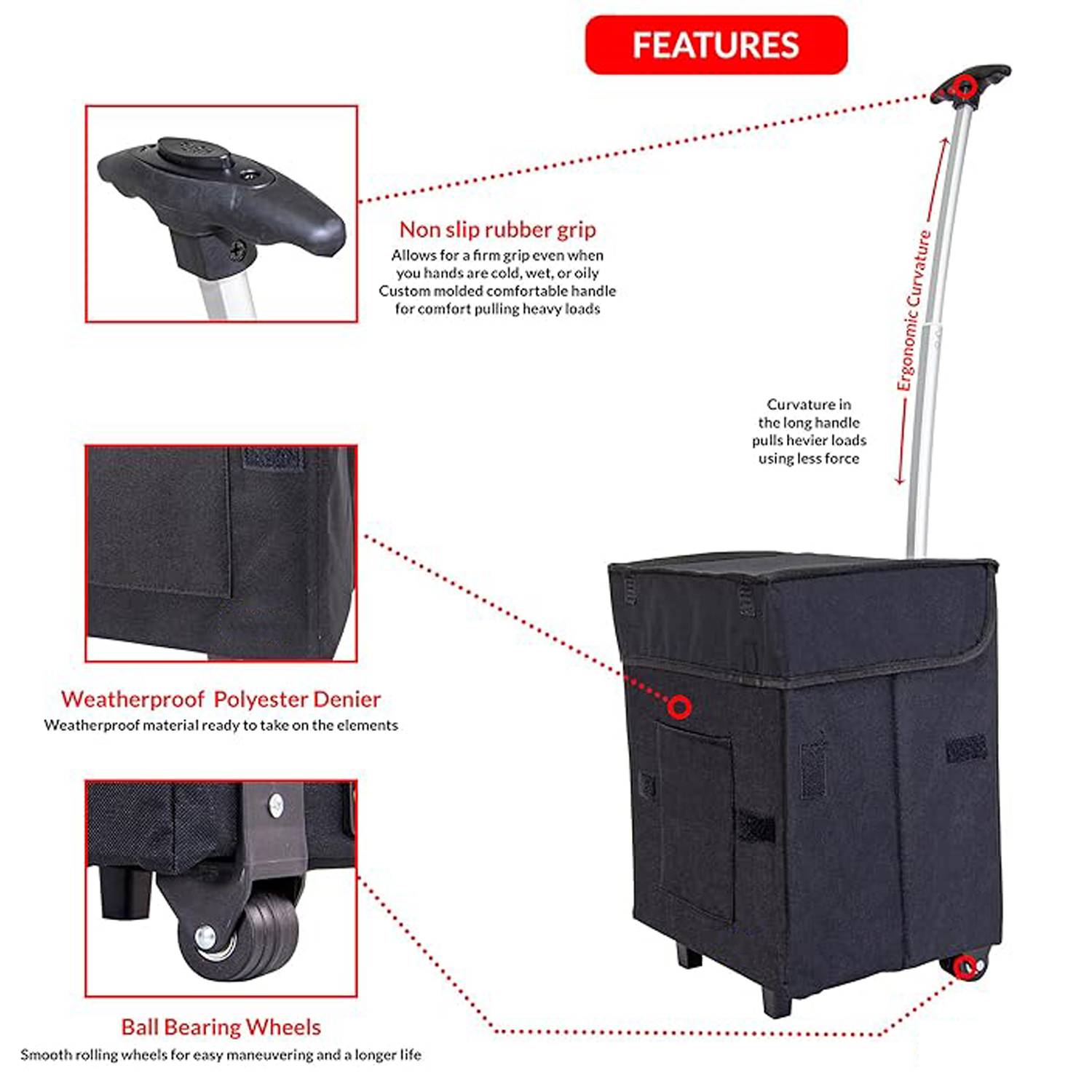 35L Foldable Rolling Utility Cart w/ Large Storage Capacity 6