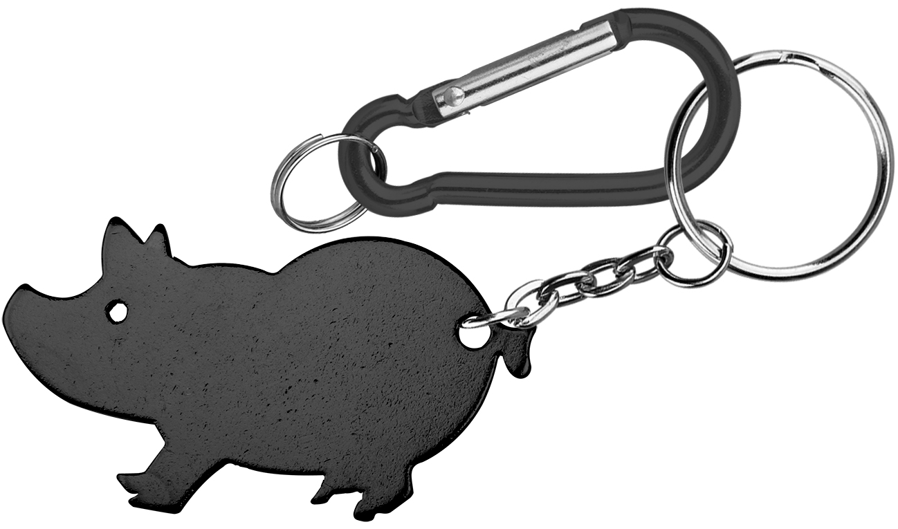 Jumbo size pig shape aluminum bottle opener with split key ring and carabiner 1