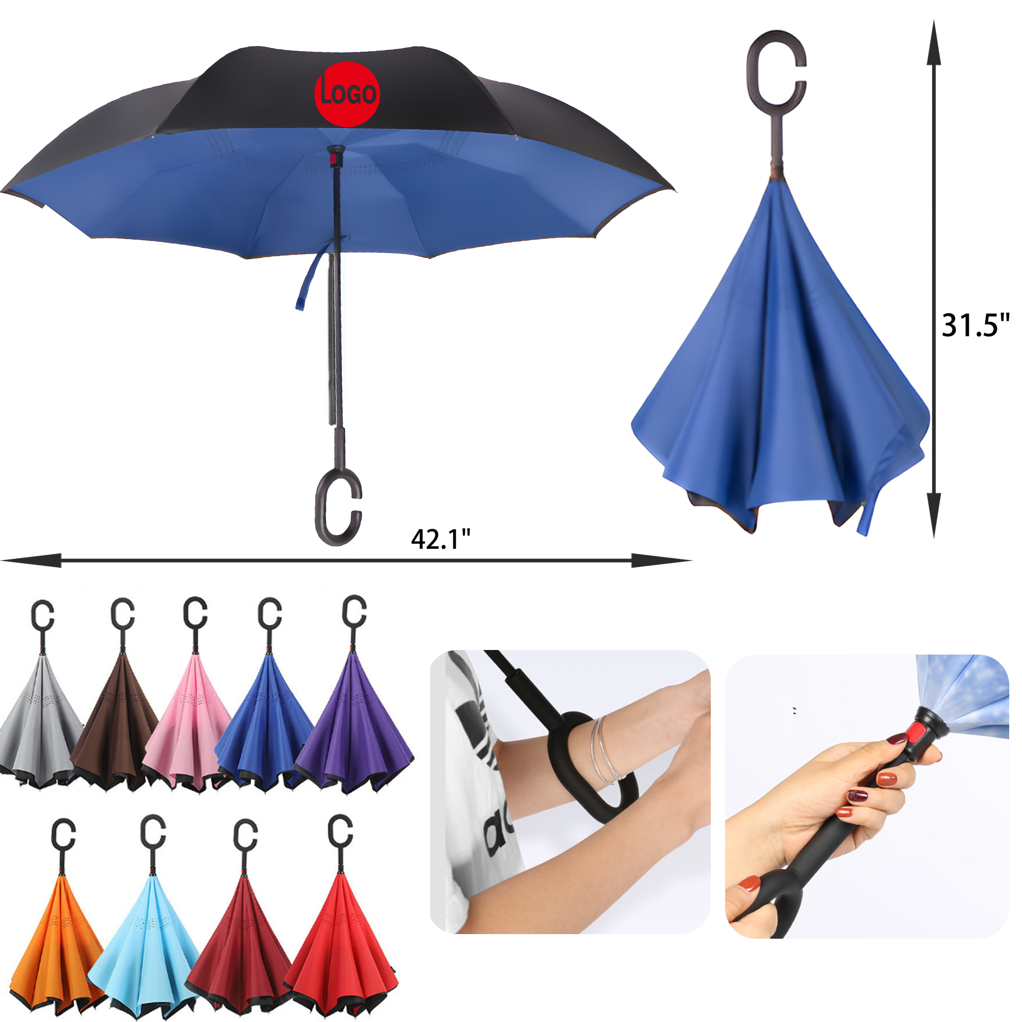 MOQ 30 PCS Durable Hands Free Inverted Umbrella 5