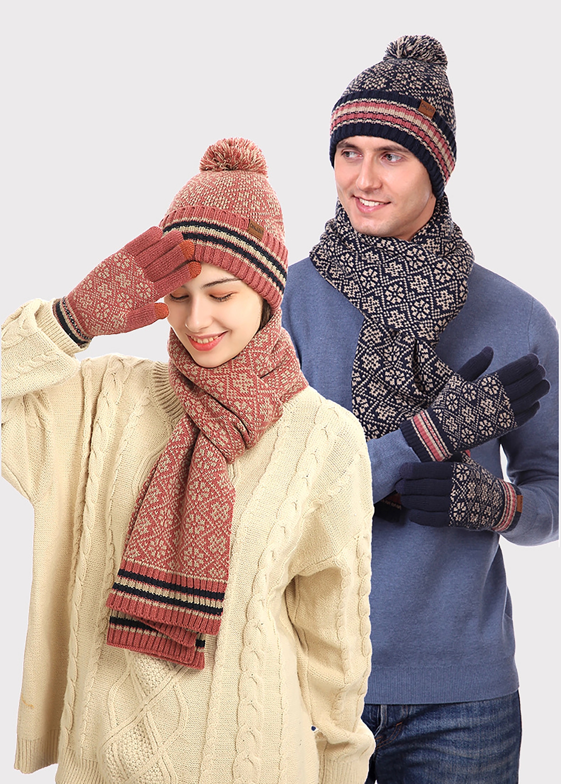 Winter Hat Scarf Touch Screen Gloves Set 5